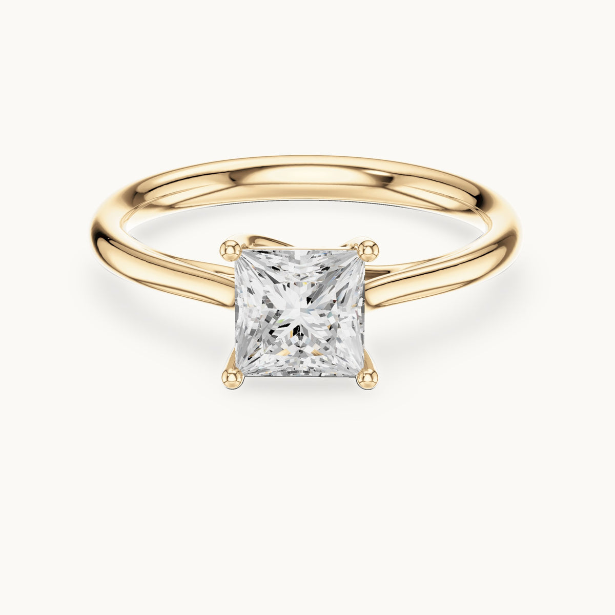 Princess-cut lab-grown diamond cathedral solitaire engagement ring in yellow gold, 0.93 CT TW, view 4