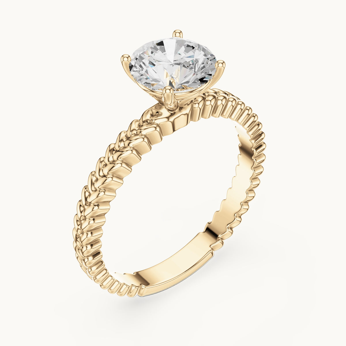 Round lab-grown diamond solitaire engagement ring with braided band in yellow gold, 1.25 CT TW, view 2