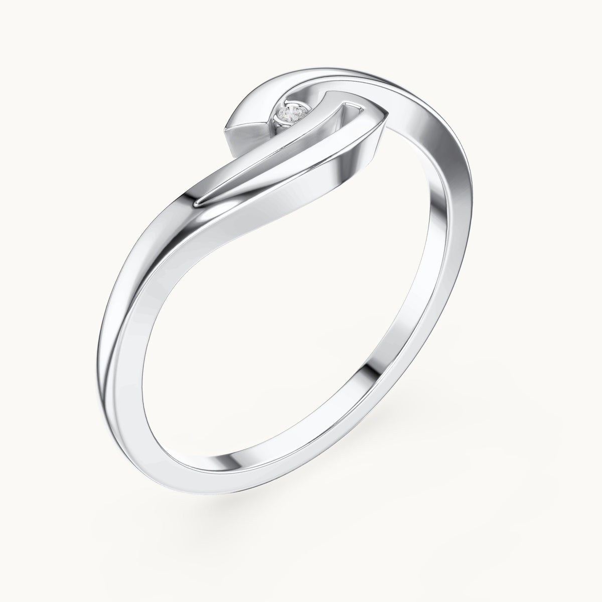 Round lab-grown diamond minimal bypass ring in white gold, 0.008 CT TW, view 2