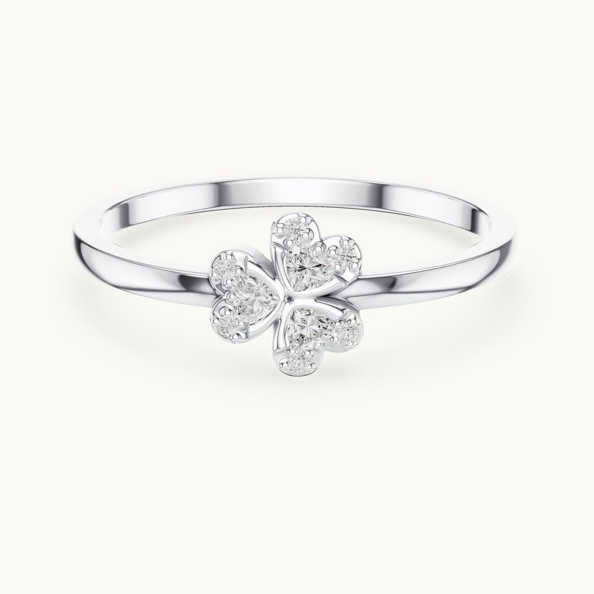 Round lab-grown diamond flower cluster ring in white gold, 0.024 CT TW, view 4