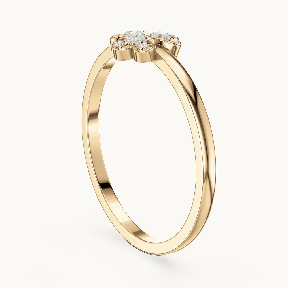 Round lab-grown diamond flower cluster ring in yellow gold, 0.024 CT TW, view 1