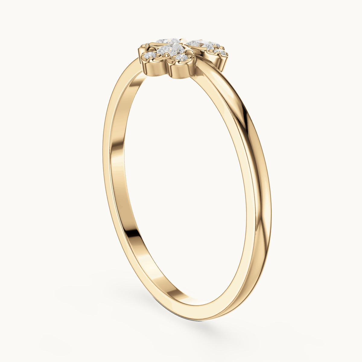 Round lab-grown diamond flower cluster ring in yellow gold, 0.024 CT TW, view 1