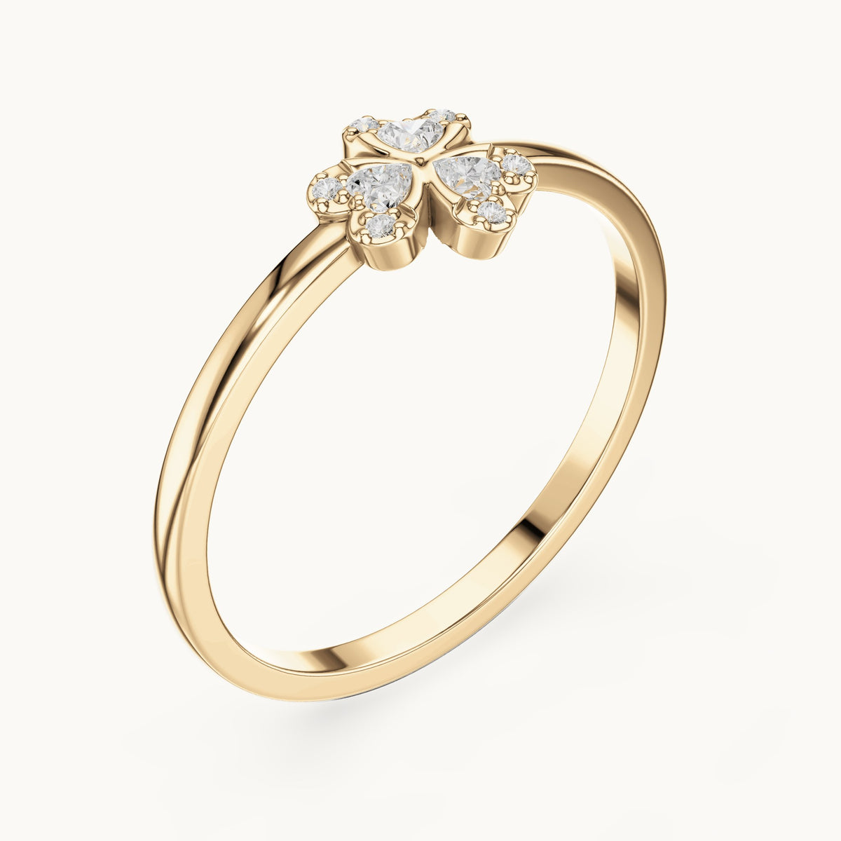 Round lab-grown diamond flower cluster ring in yellow gold, 0.024 CT TW, view 2