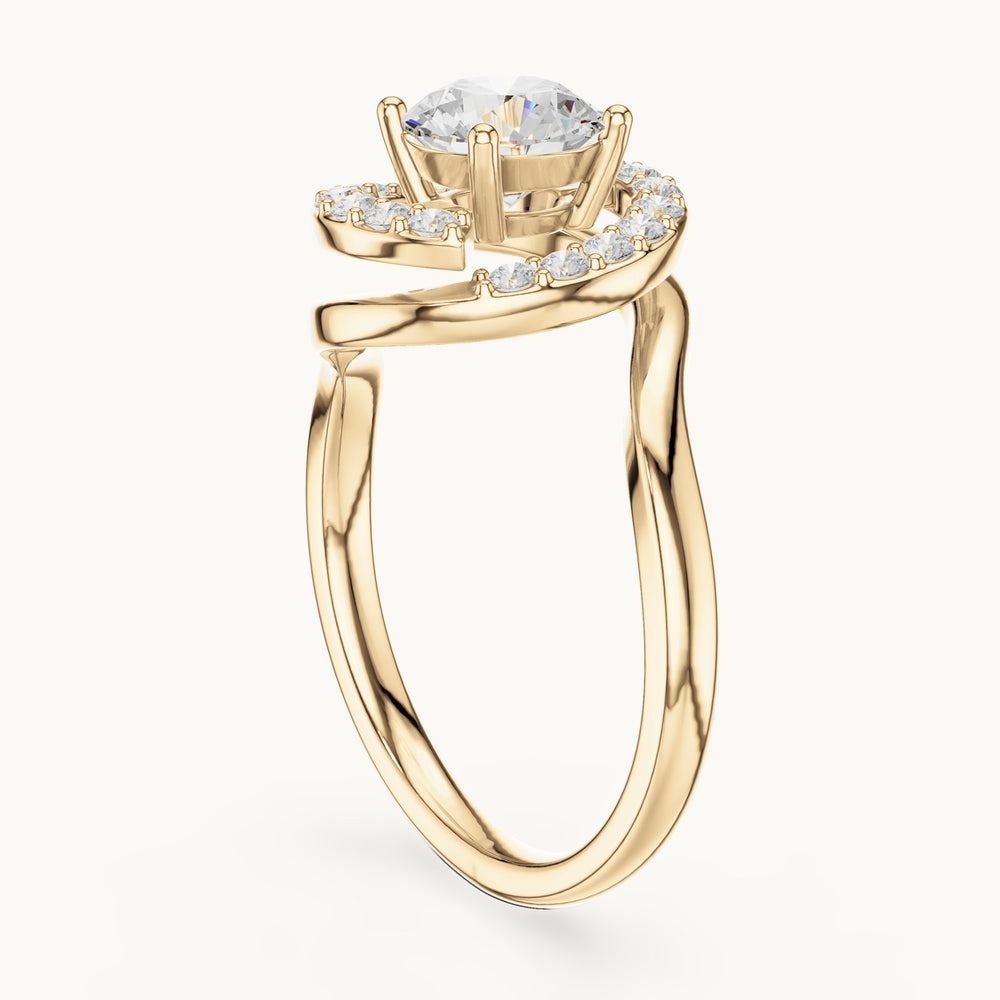 Round lab-grown diamond swirl halo engagement ring in yellow gold, 1.052 CT TW, view 1