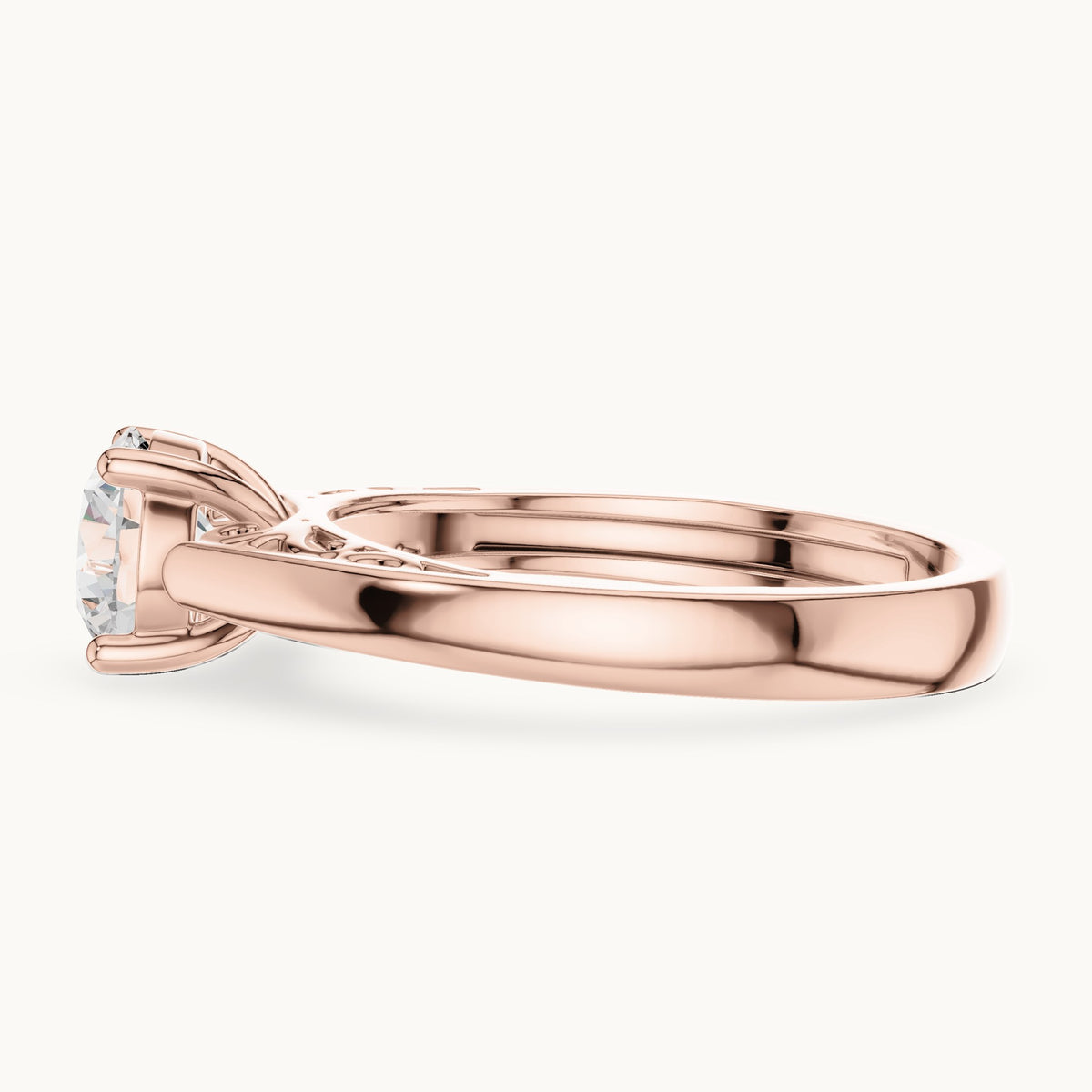 Round lab-grown diamond filigree solitaire engagement ring in rose gold, 1.10 CT TW, view 3