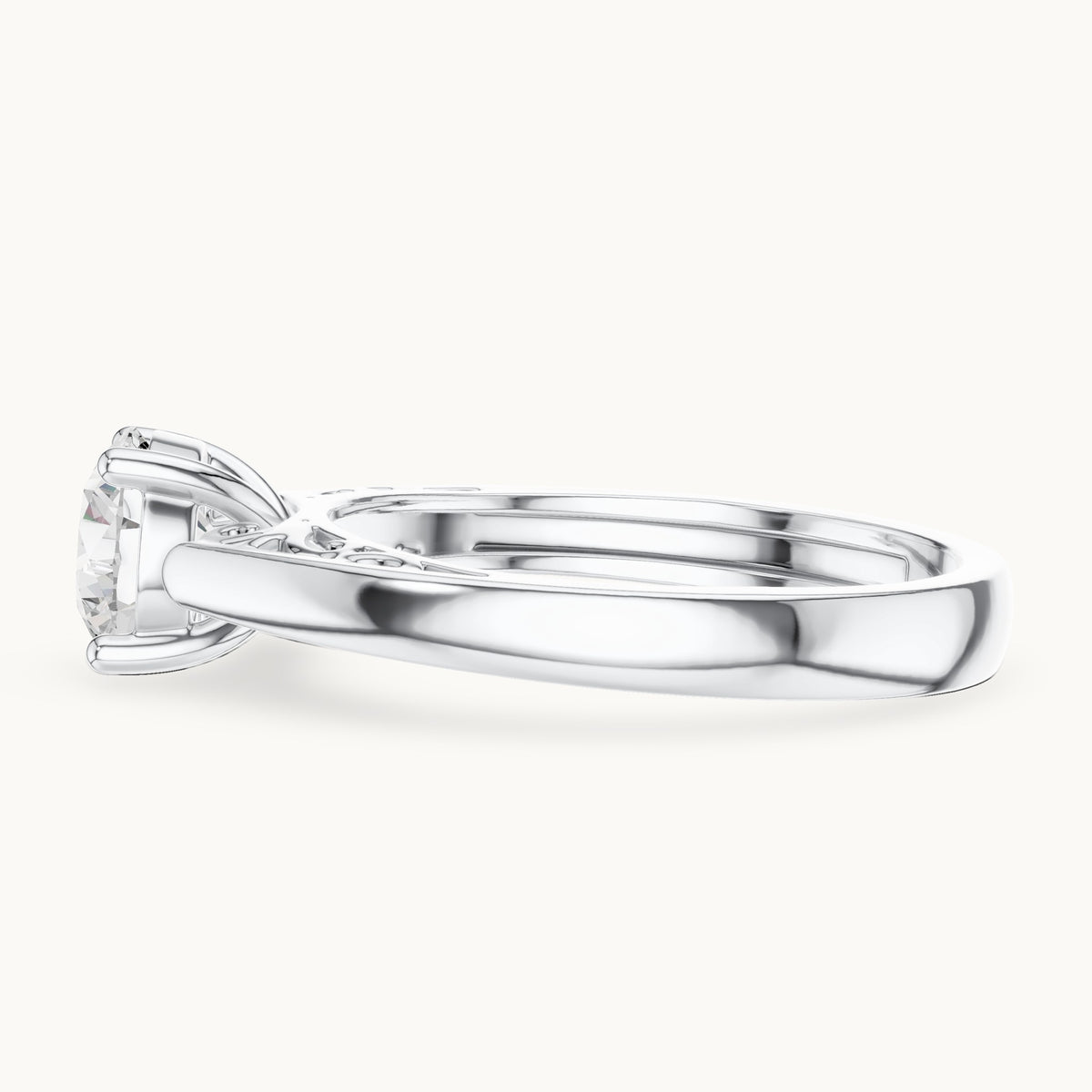 Round lab-grown diamond filigree solitaire engagement ring in white gold, 1.10 CT TW, view 3