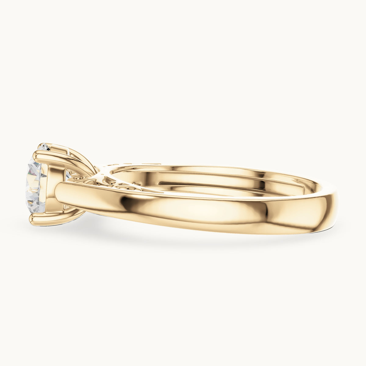 Round lab-grown diamond filigree solitaire engagement ring in yellow gold, 1.10 CT TW, view 3