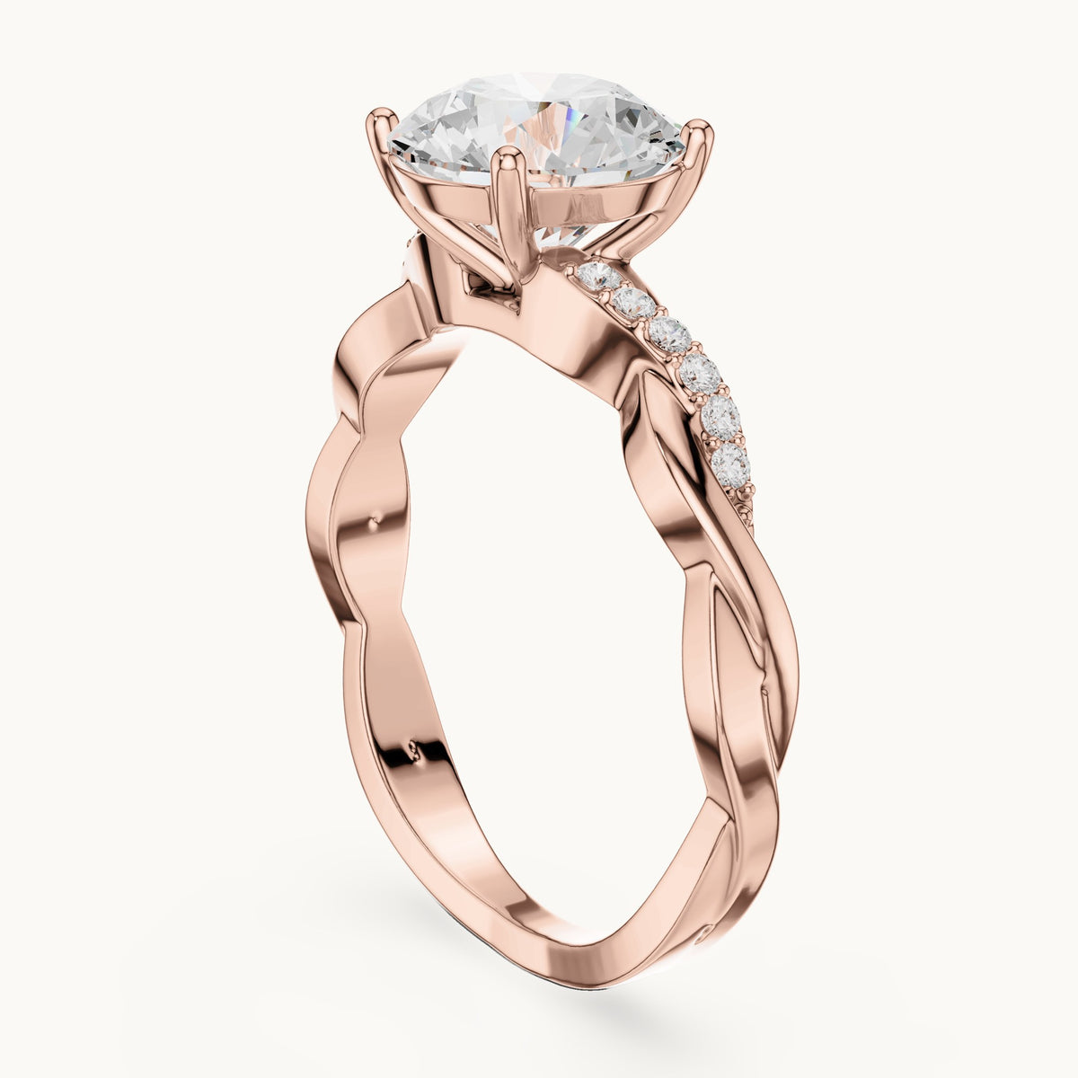 Round lab-grown diamond twisted pavé engagement ring in rose gold, 2.084 CT TW, view 1