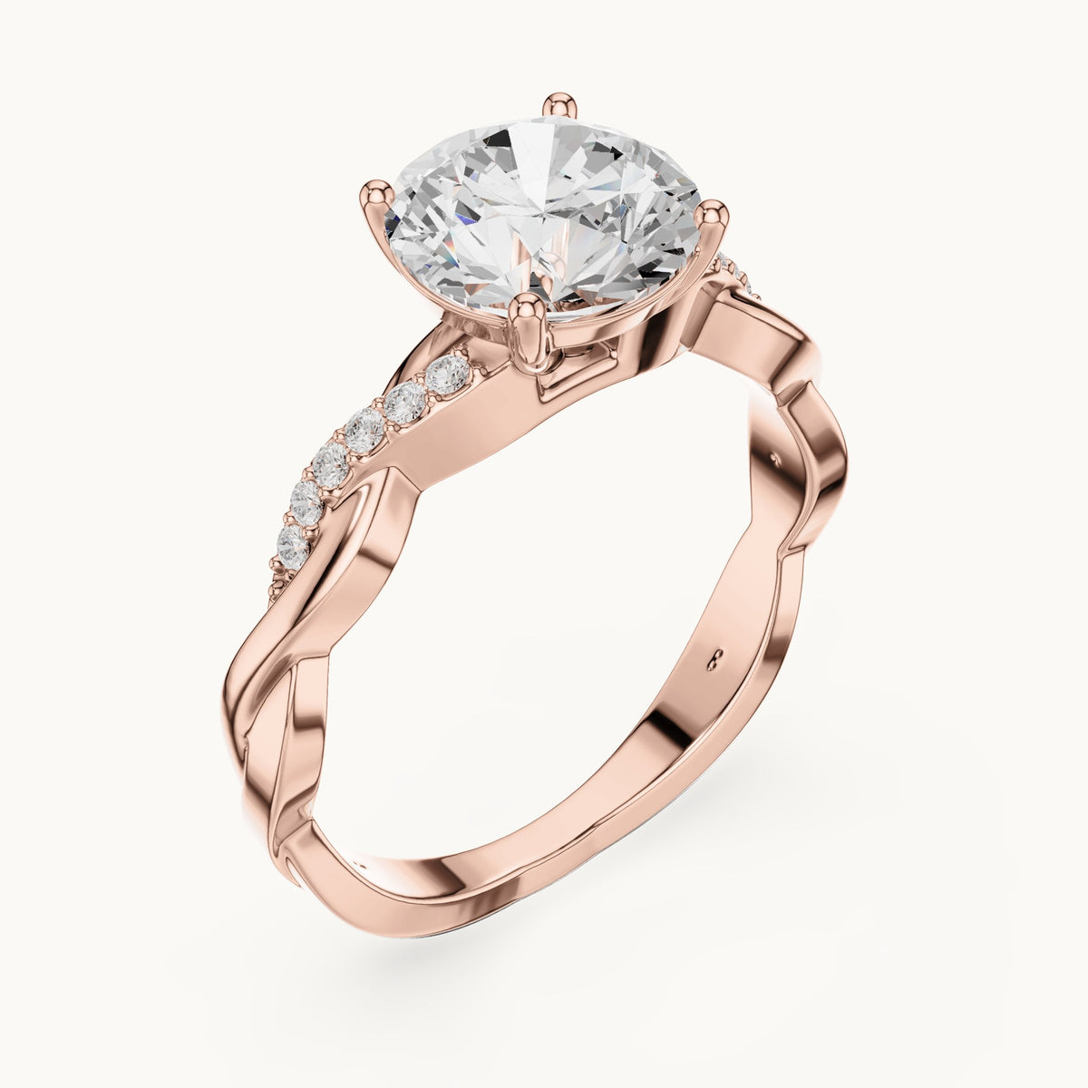 Round lab-grown diamond twisted pavé engagement ring in rose gold, 2.084 CT TW, view 2