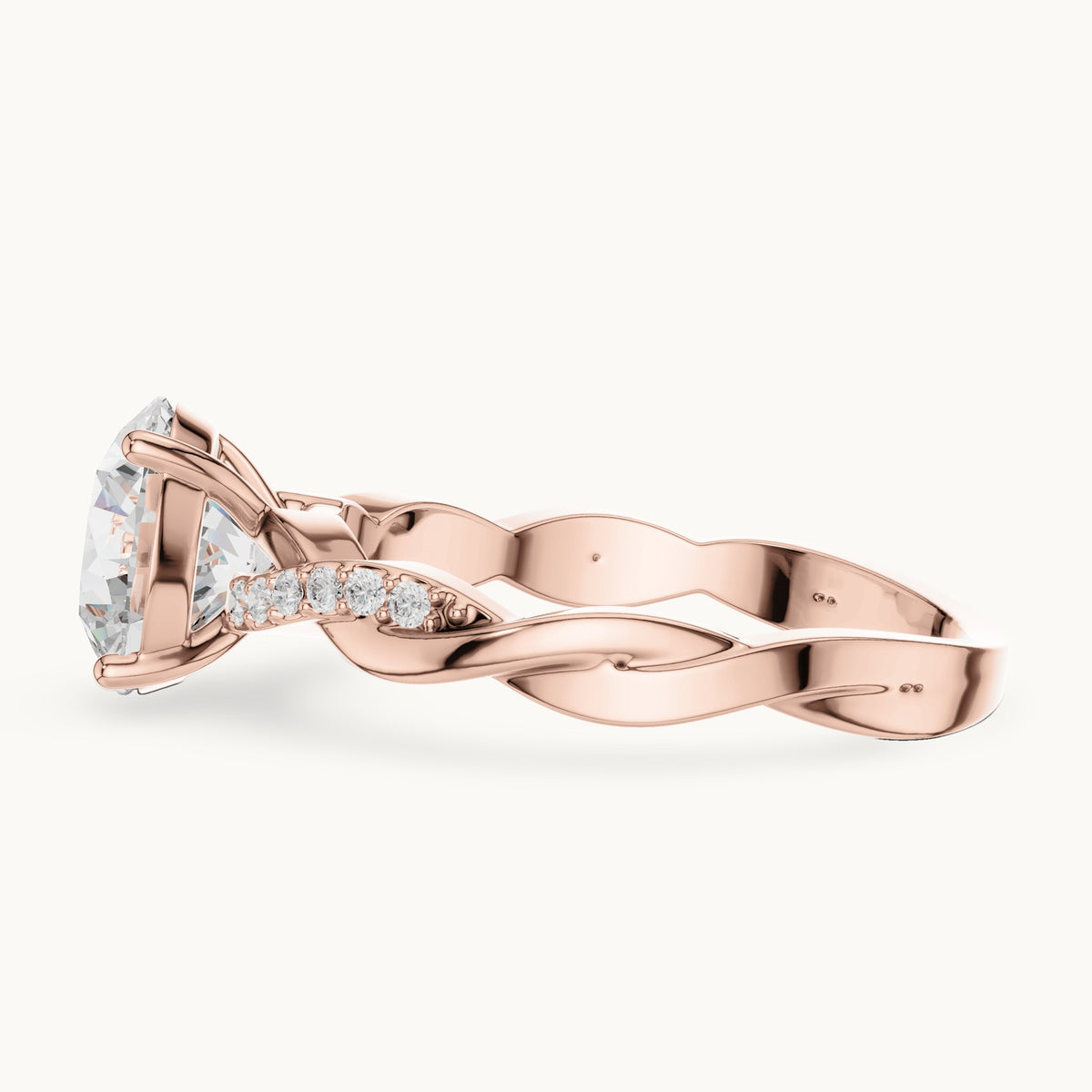 Round lab-grown diamond twisted pavé engagement ring in rose gold, 2.084 CT TW, view 3
