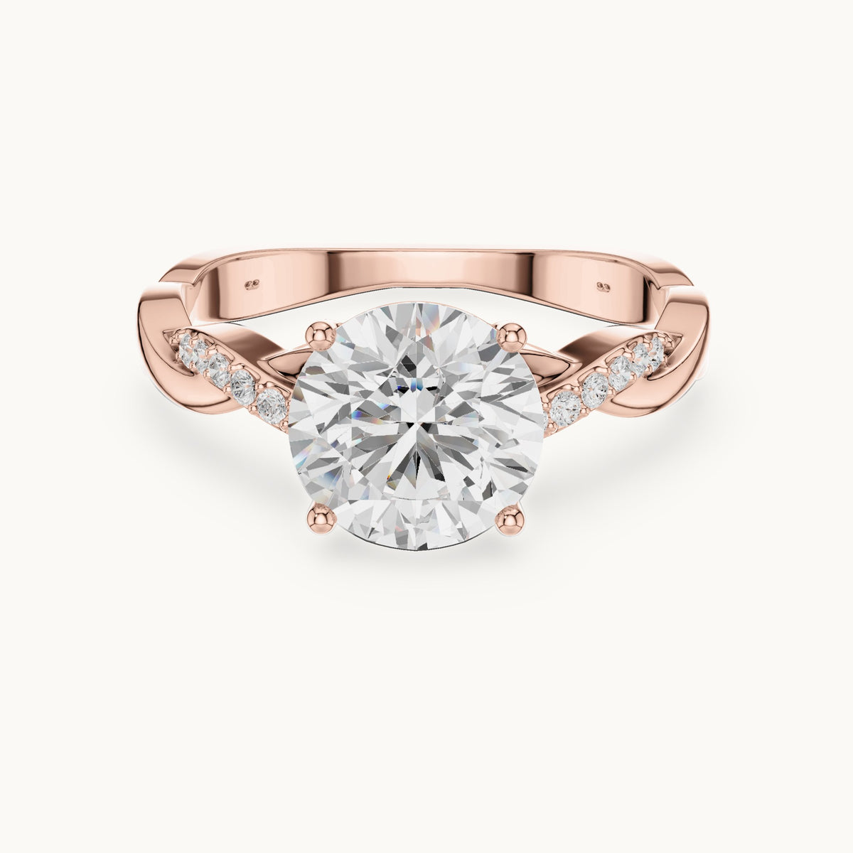Round lab-grown diamond twisted pavé engagement ring in rose gold, 2.084 CT TW, view 4
