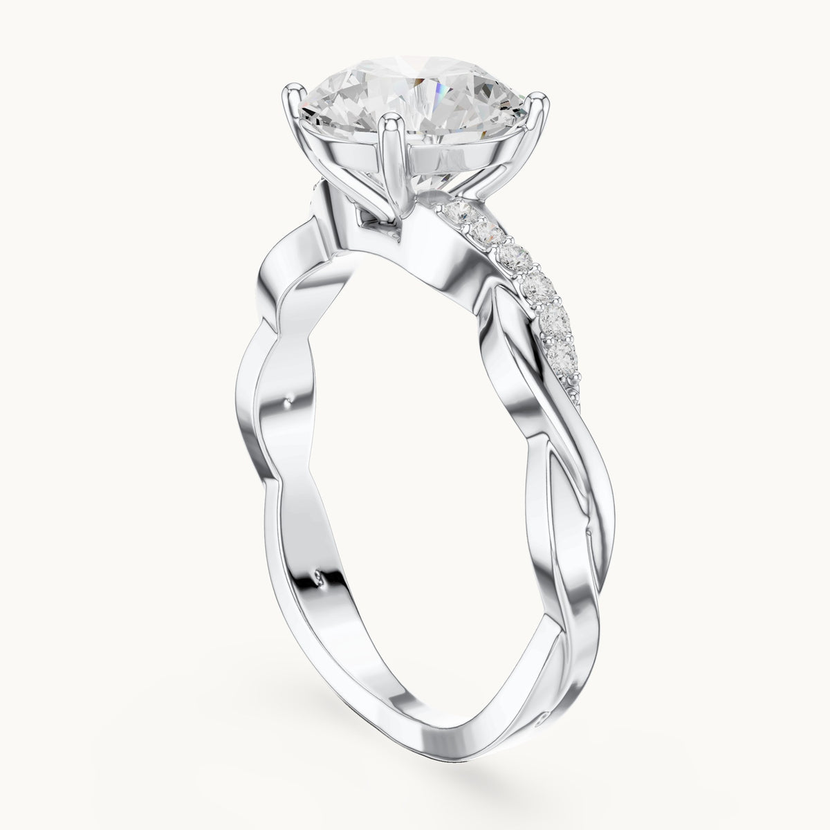 Round lab-grown diamond twisted pavé engagement ring in white gold, 2.084 CT TW, view 1
