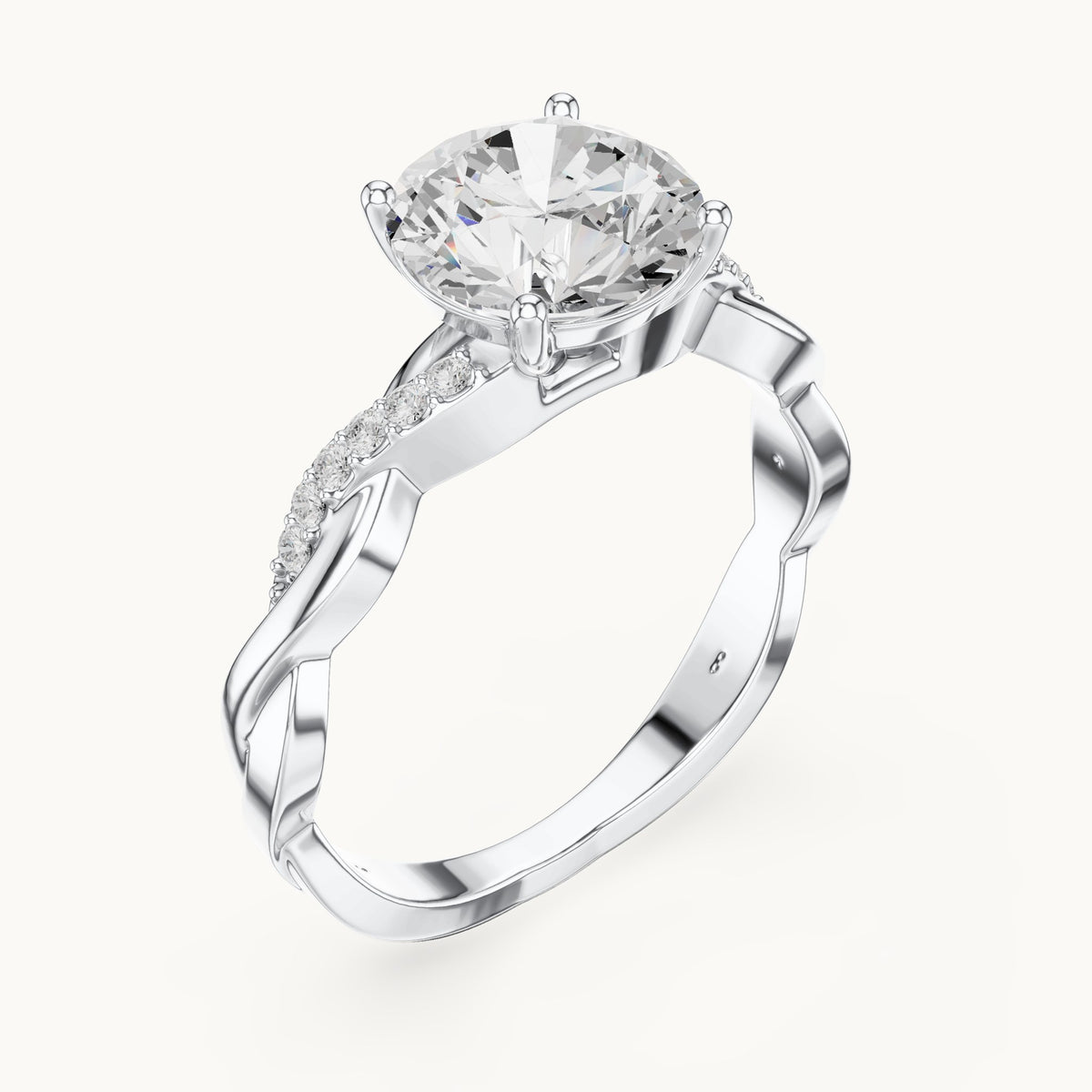Round lab-grown diamond twisted pavé engagement ring in white gold, 2.084 CT TW, view 2