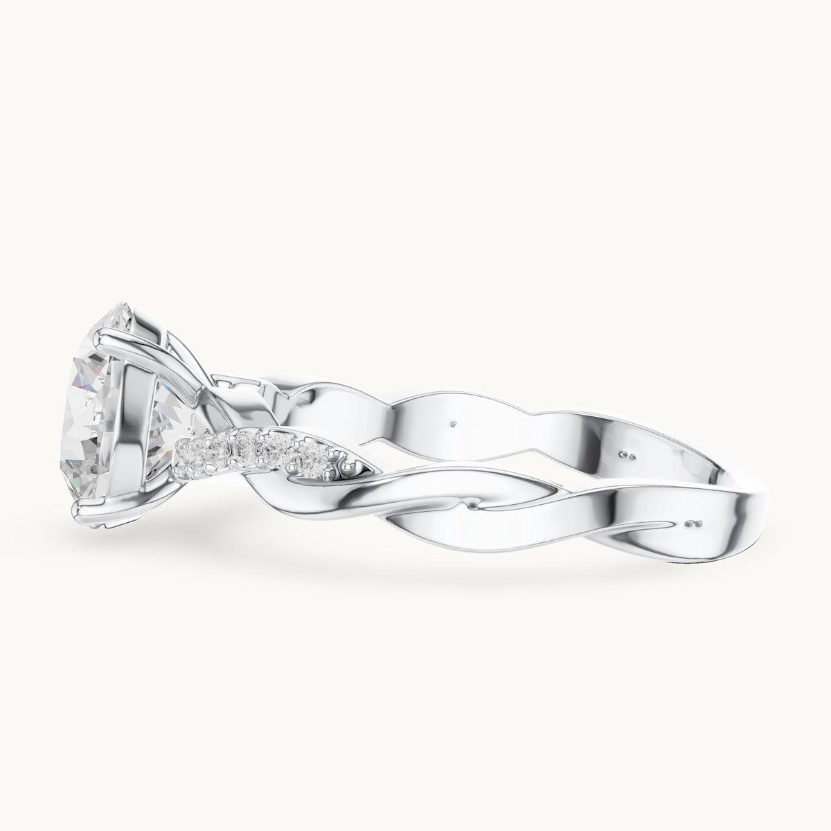 Round lab-grown diamond twisted pavé engagement ring in white gold, 2.084 CT TW, view 3