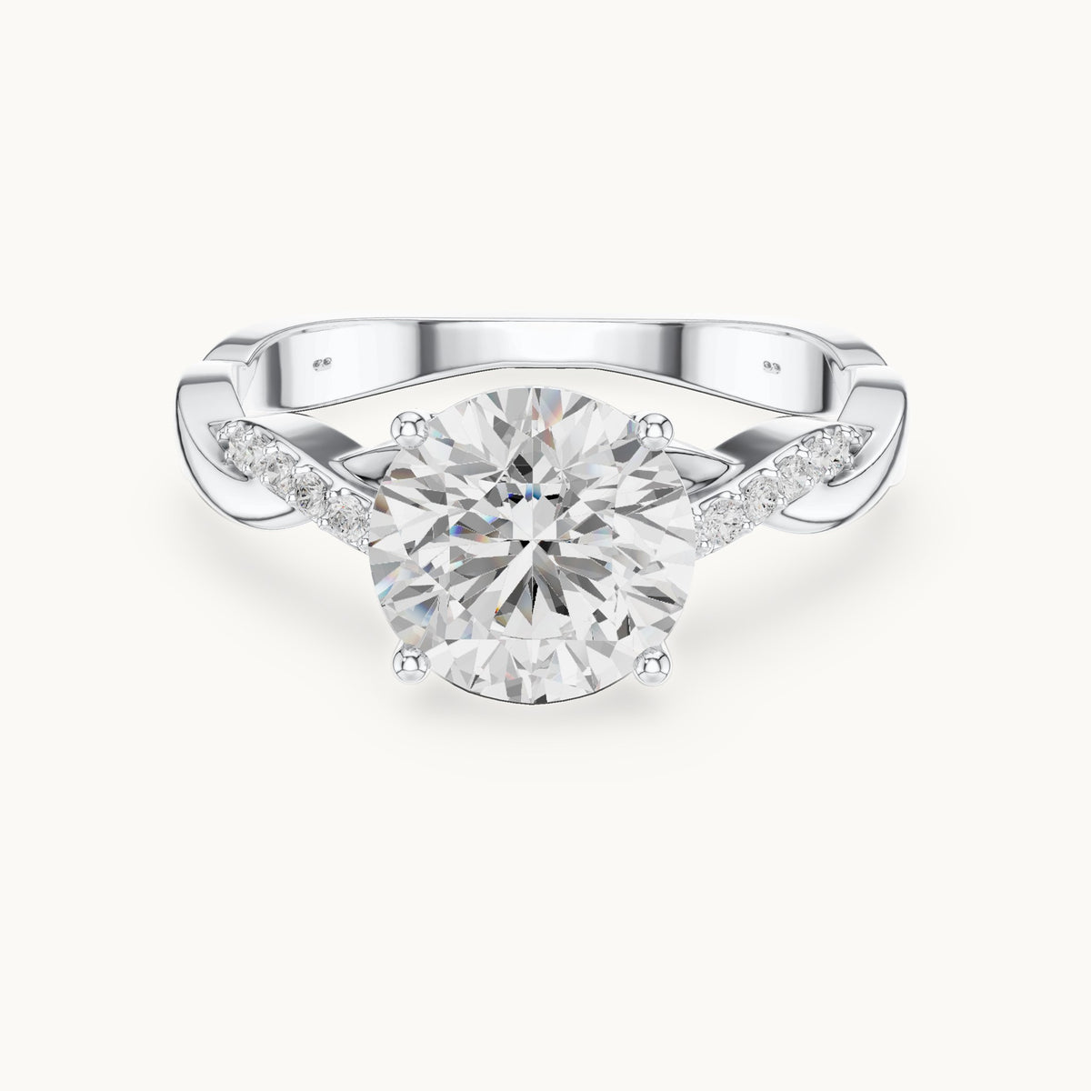 Round lab-grown diamond twisted pavé engagement ring in white gold, 2.084 CT TW, view 4