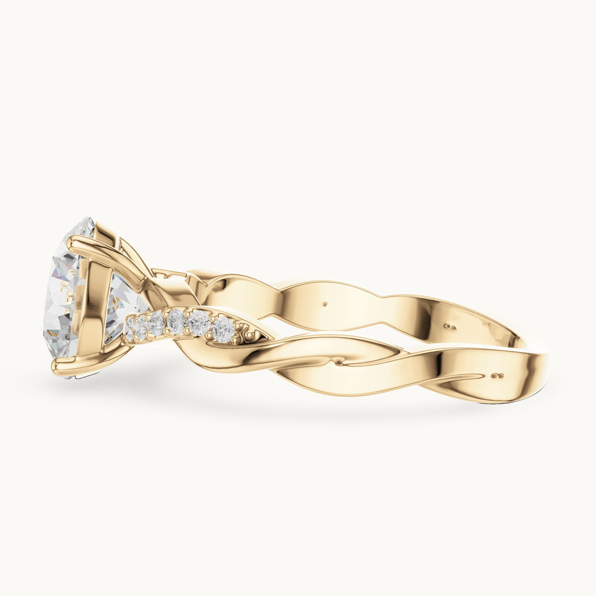 Round lab-grown diamond twisted pavé engagement ring in yellow gold, 2.084 CT TW, view 3