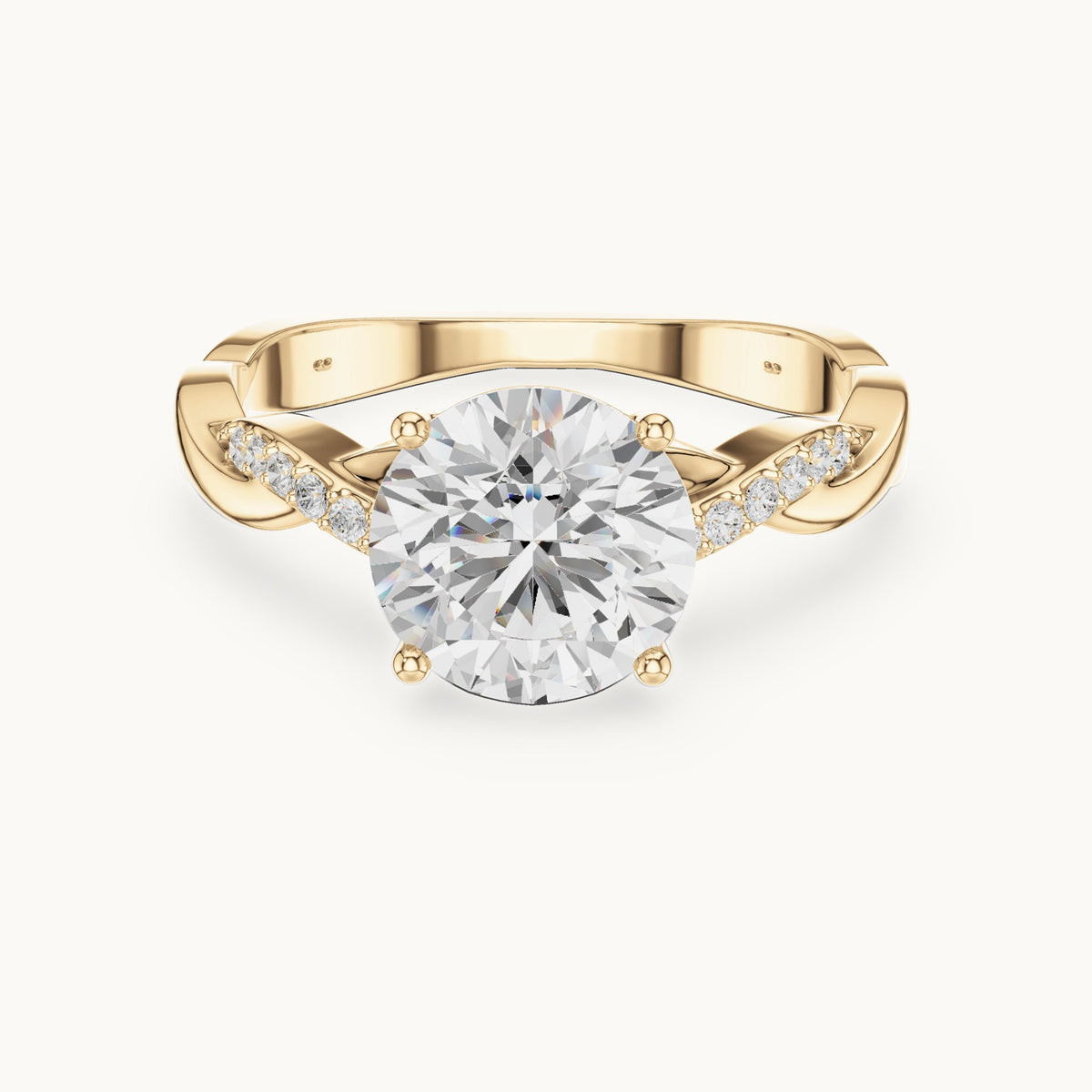 Round lab-grown diamond twisted pavé engagement ring in yellow gold, 2.084 CT TW, view 4