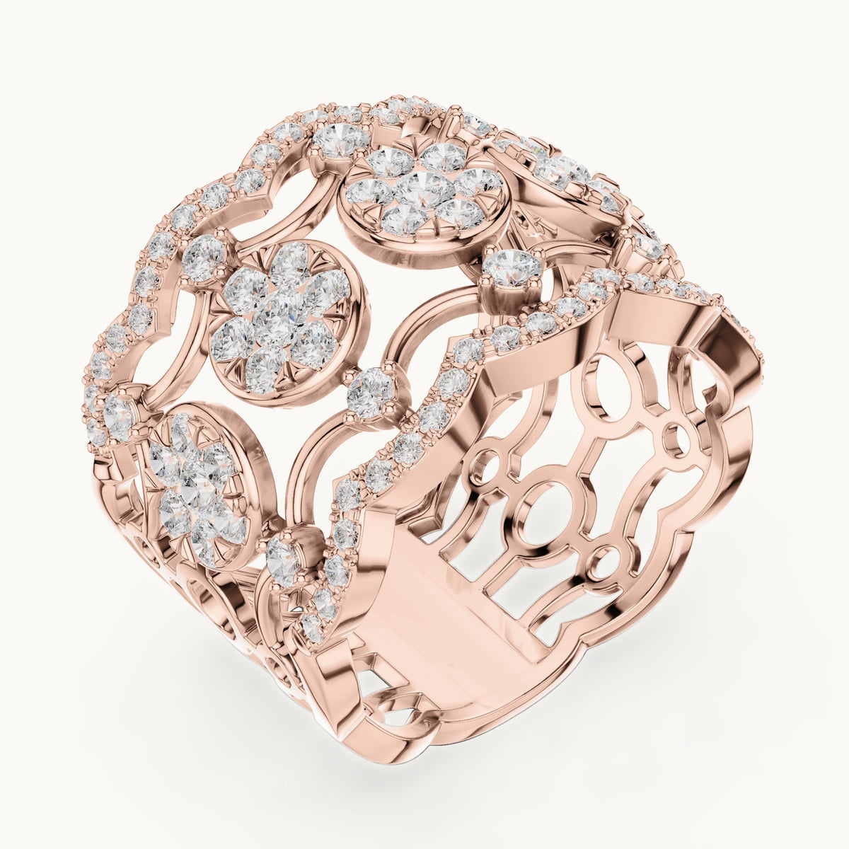 Round lab-grown diamond openwork cluster cocktail ring in rose gold, 1.233 CT TW, view 2