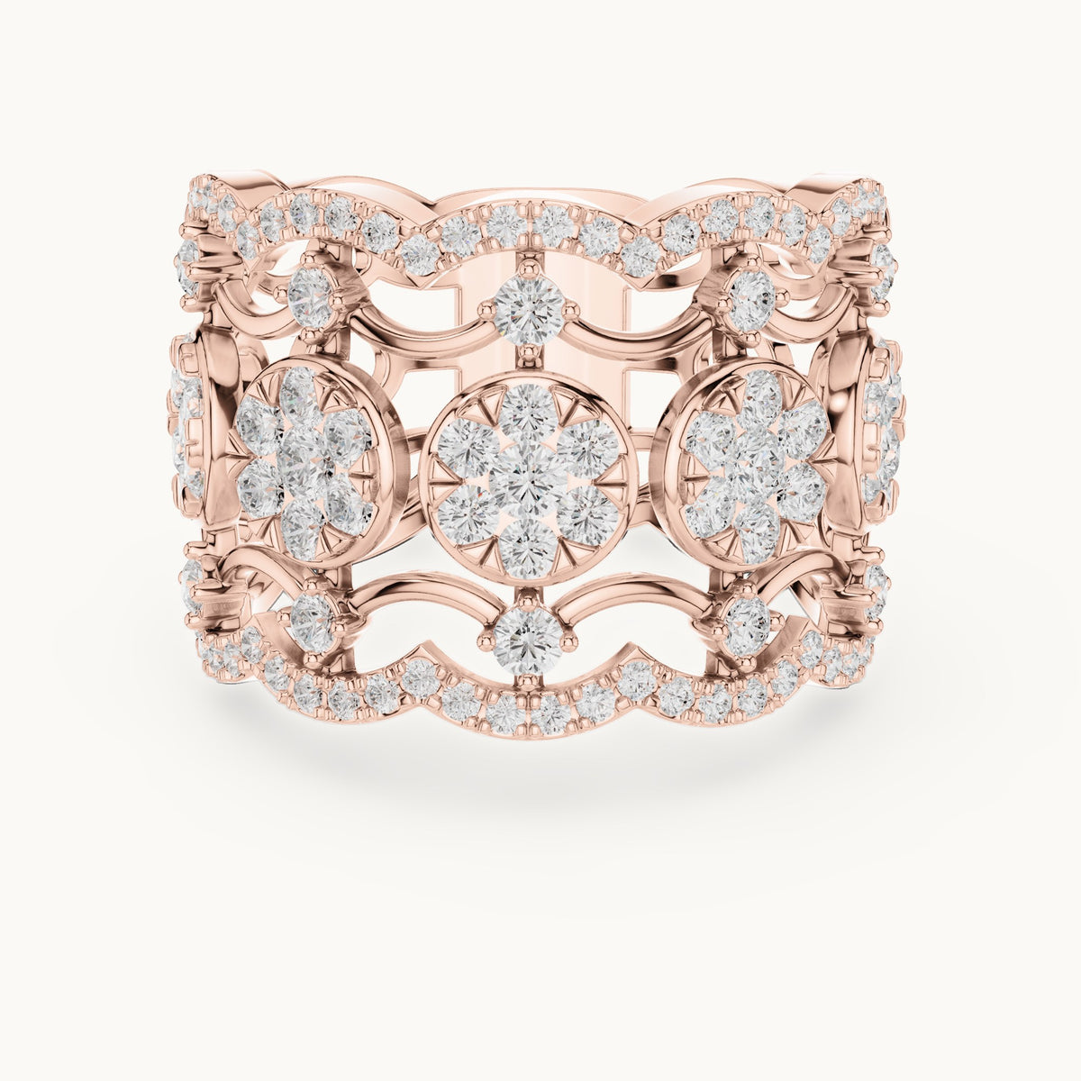 Round lab-grown diamond openwork cluster cocktail ring in rose gold, 1.233 CT TW, view 4