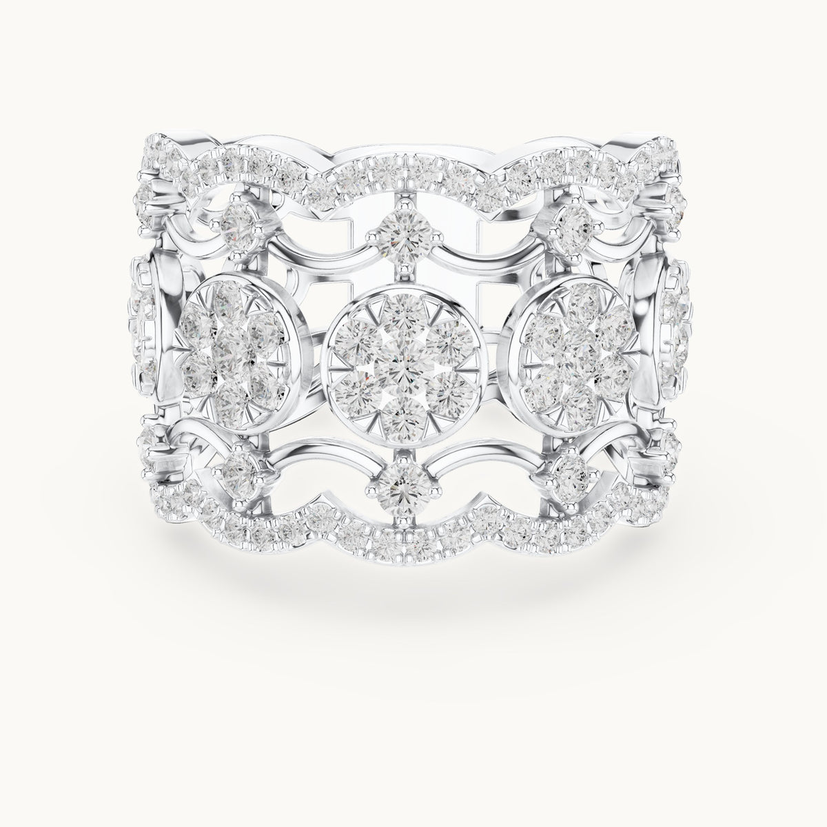 Round lab-grown diamond openwork cluster cocktail ring in white gold, 1.233 CT TW, view 4
