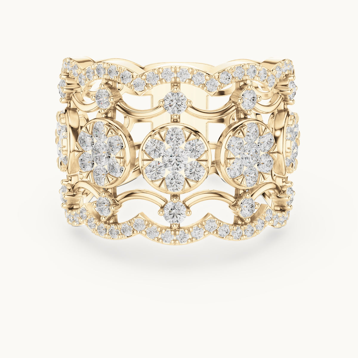 Round lab-grown diamond openwork cluster cocktail ring in yellow gold, 1.233 CT TW, view 4