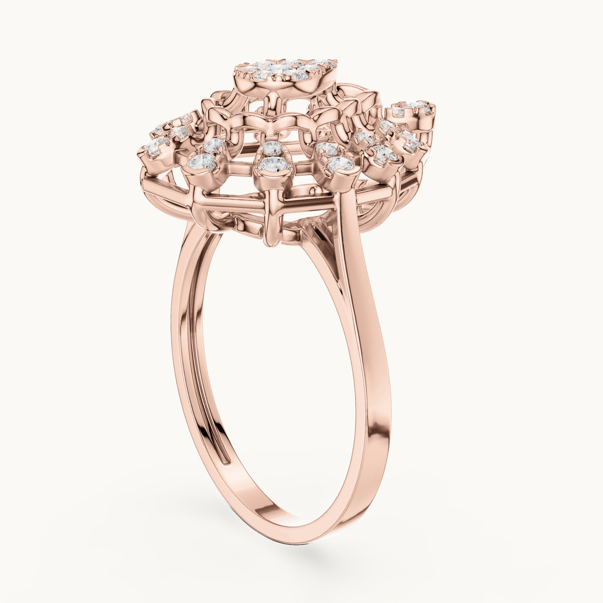 Round lab-grown diamond pear cluster cocktail ring in rose gold, 0.381 CT TW, view 1