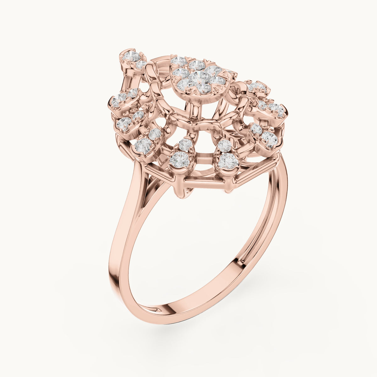 Round lab-grown diamond pear cluster cocktail ring in rose gold, 0.381 CT TW, view 2
