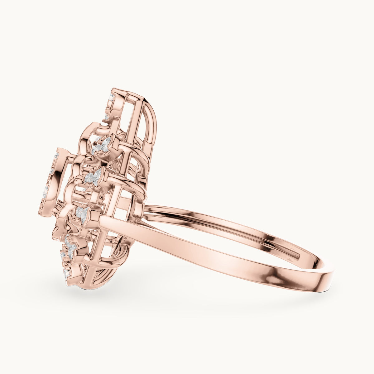 Round lab-grown diamond pear cluster cocktail ring in rose gold, 0.381 CT TW, view 3