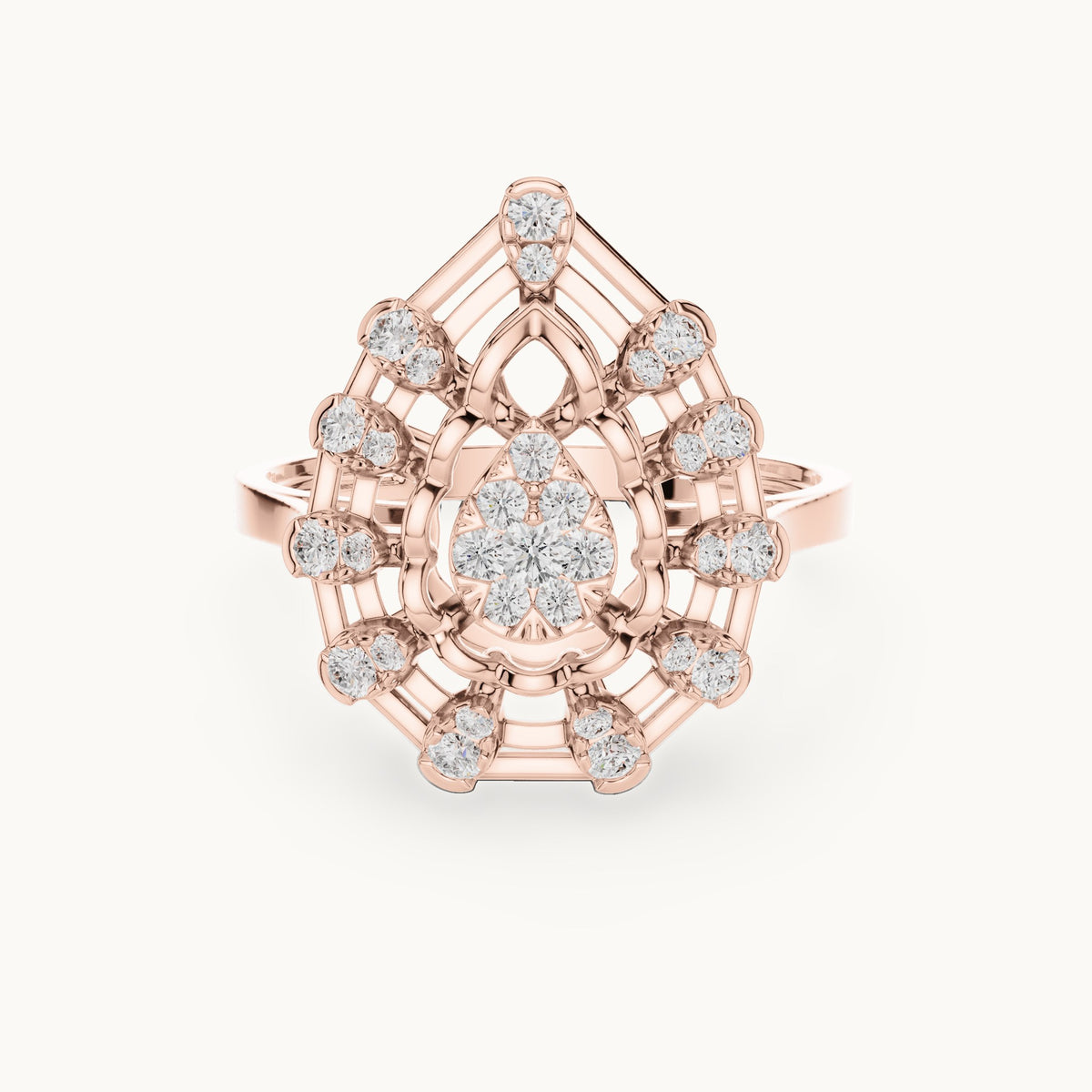 Round lab-grown diamond pear cluster cocktail ring in rose gold, 0.381 CT TW, view 4