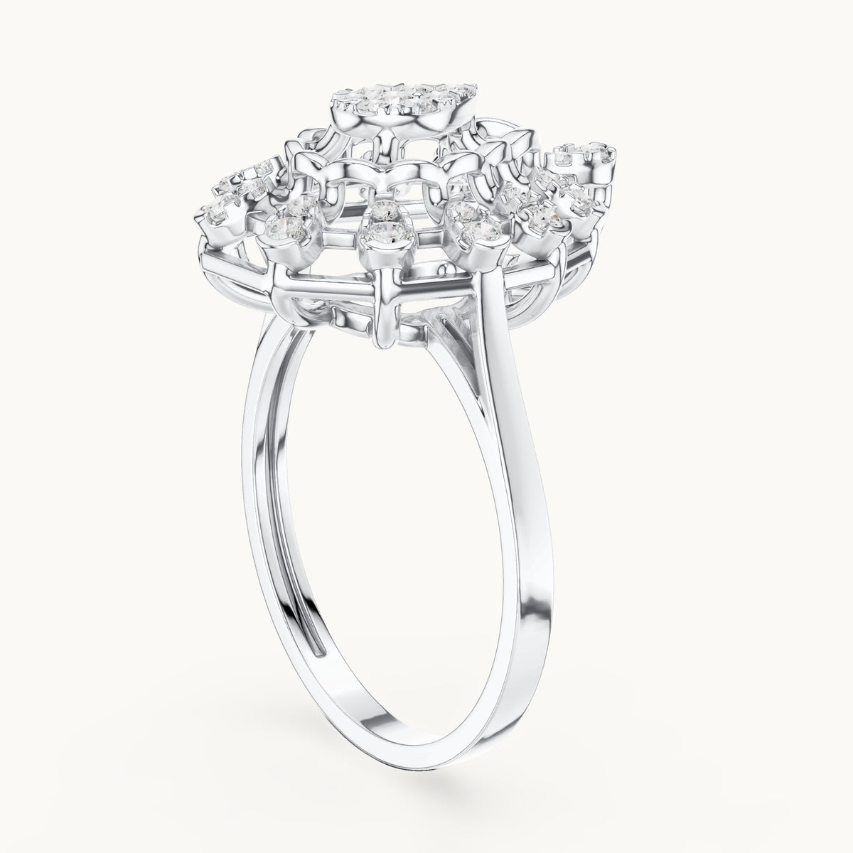 Round lab-grown diamond pear cluster cocktail ring in white gold, 0.381 CT TW, view 1