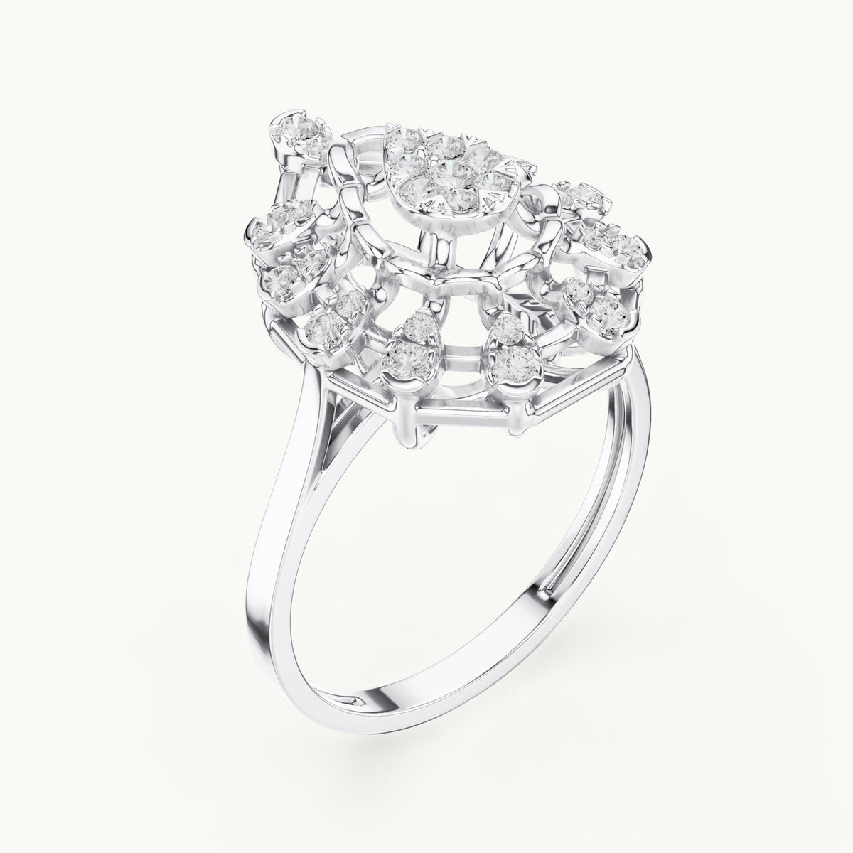 Round lab-grown diamond pear cluster cocktail ring in white gold, 0.381 CT TW, view 2