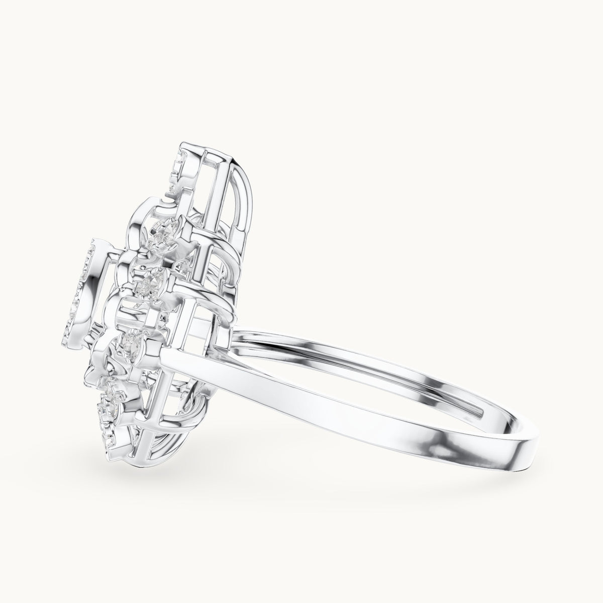 Round lab-grown diamond pear cluster cocktail ring in white gold, 0.381 CT TW, view 3