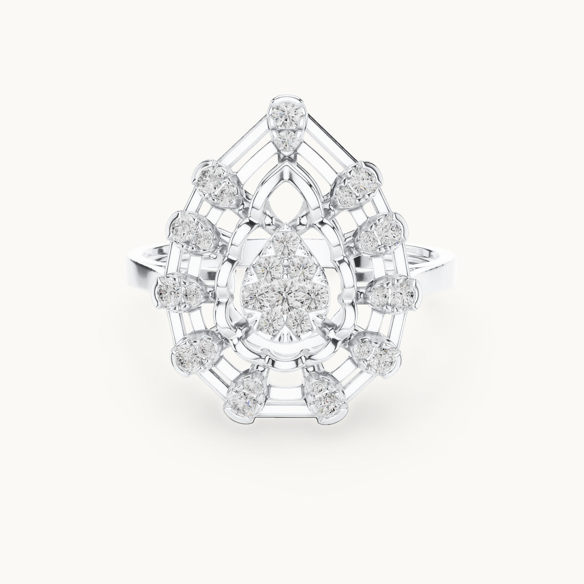 Round lab-grown diamond pear cluster cocktail ring in white gold, 0.381 CT TW, view 4