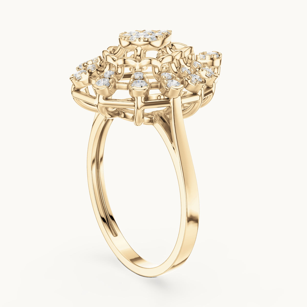 Round lab-grown diamond pear cluster cocktail ring in yellow gold, 0.381 CT TW, view 1