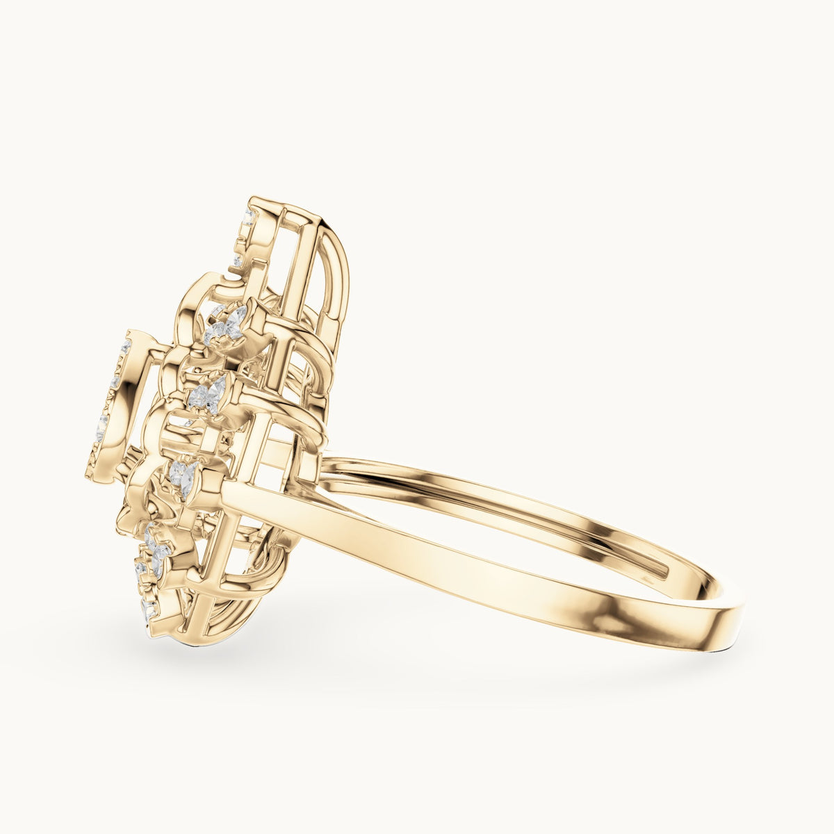 Round lab-grown diamond pear cluster cocktail ring in yellow gold, 0.381 CT TW, view 3