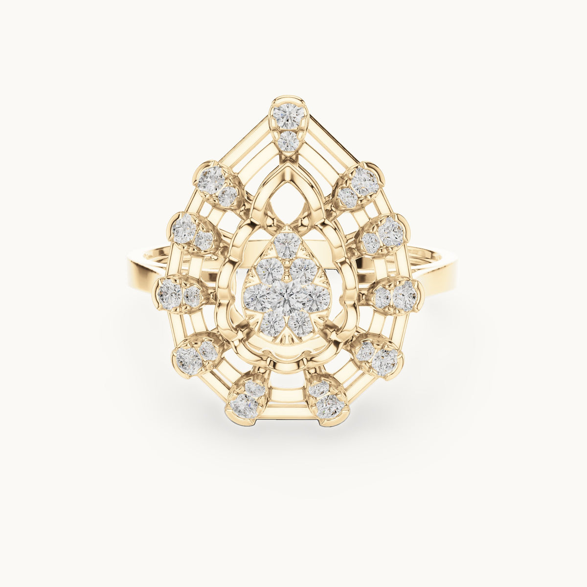 Round lab-grown diamond pear cluster cocktail ring in yellow gold, 0.381 CT TW, view 4