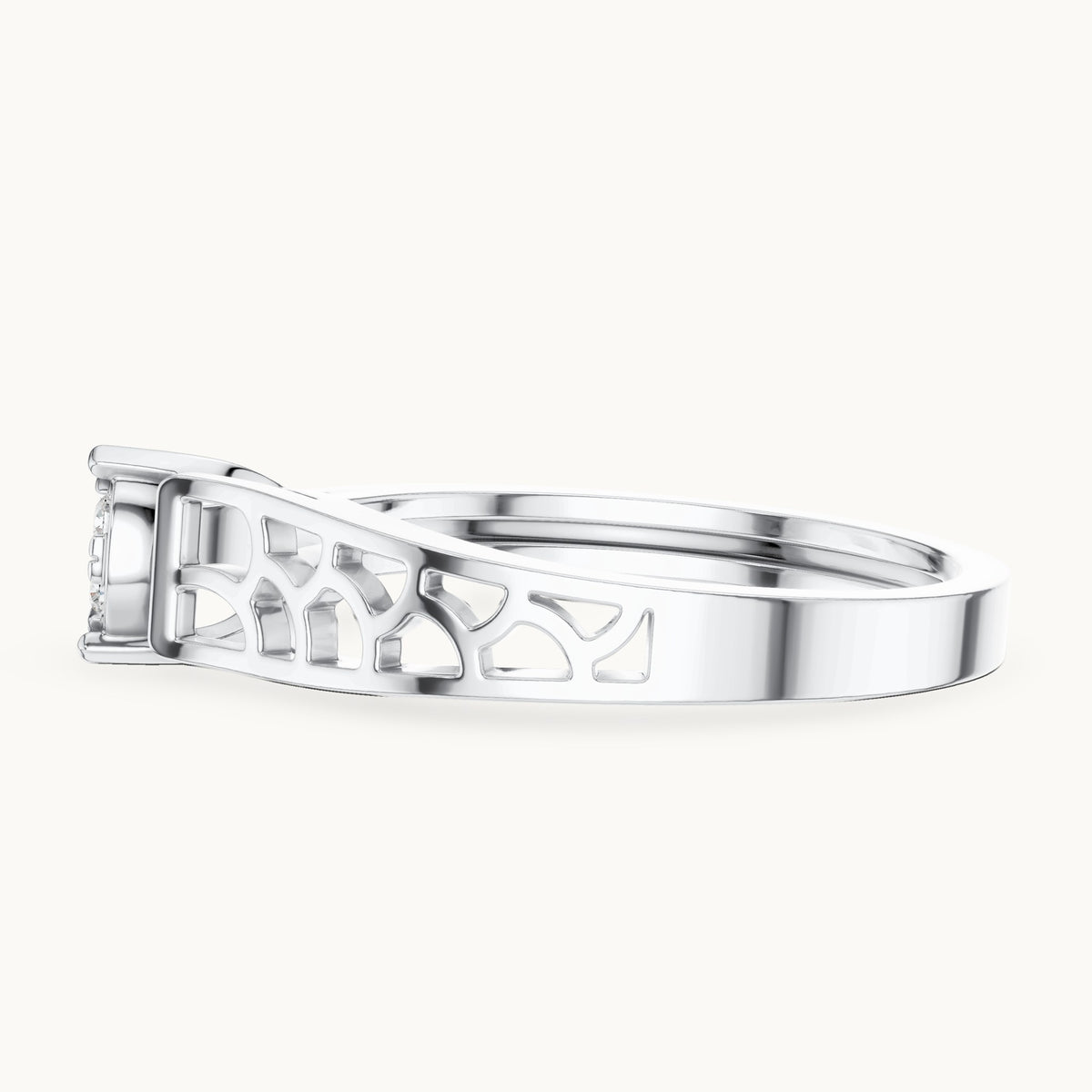Round lab-grown diamond cluster ring with openwork band in white gold, 0.119 CT TW, view 3