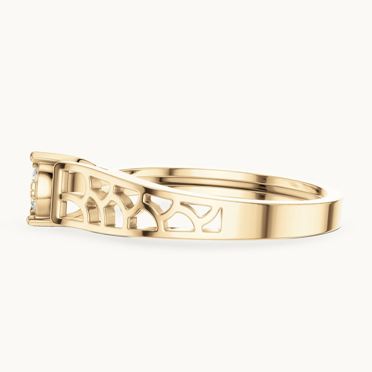 Round lab-grown diamond cluster ring with openwork band in yellow gold, 0.119 CT TW, view 3