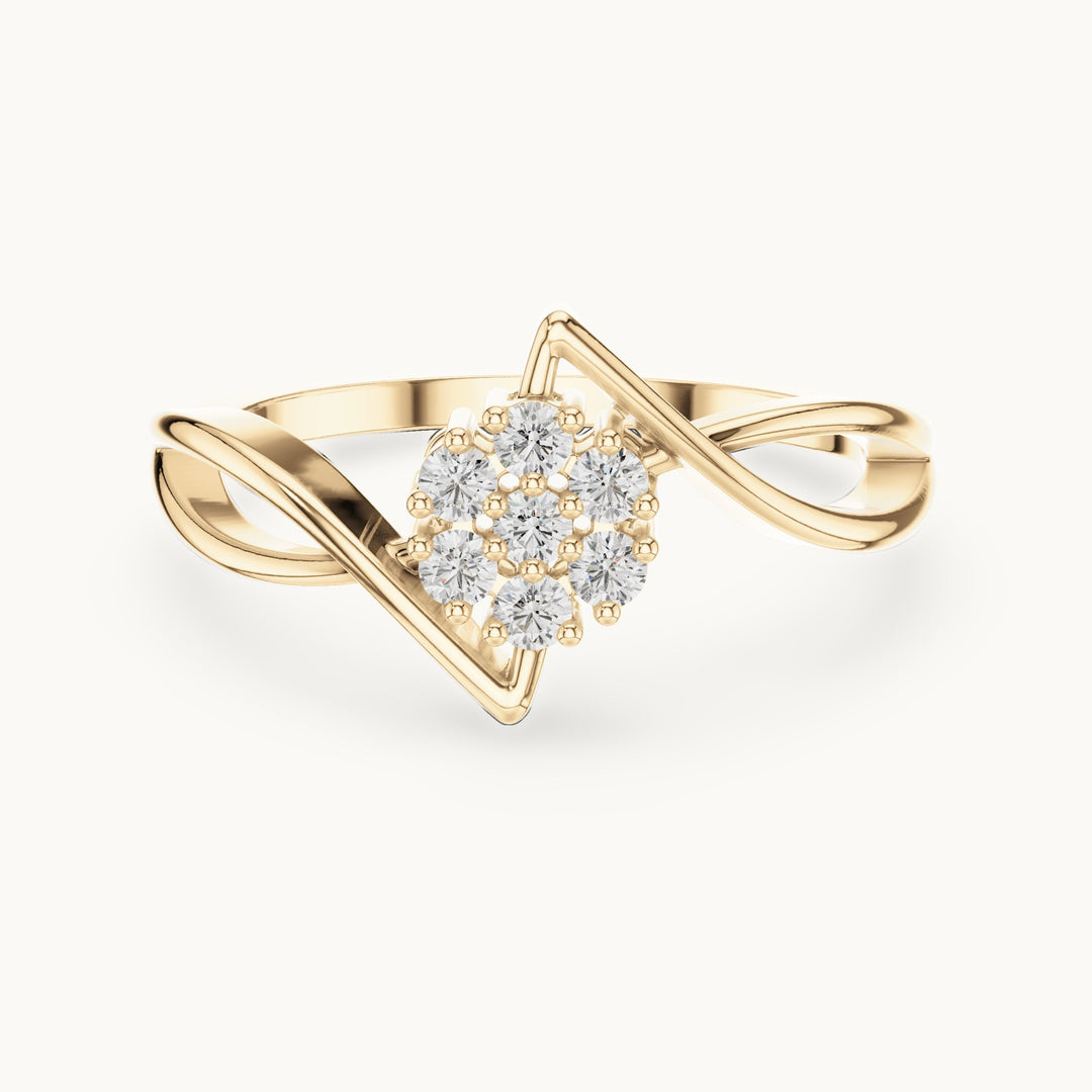 Round lab-grown diamond bypass flower cluster ring in yellow gold, 0.126 CT TW, view 4