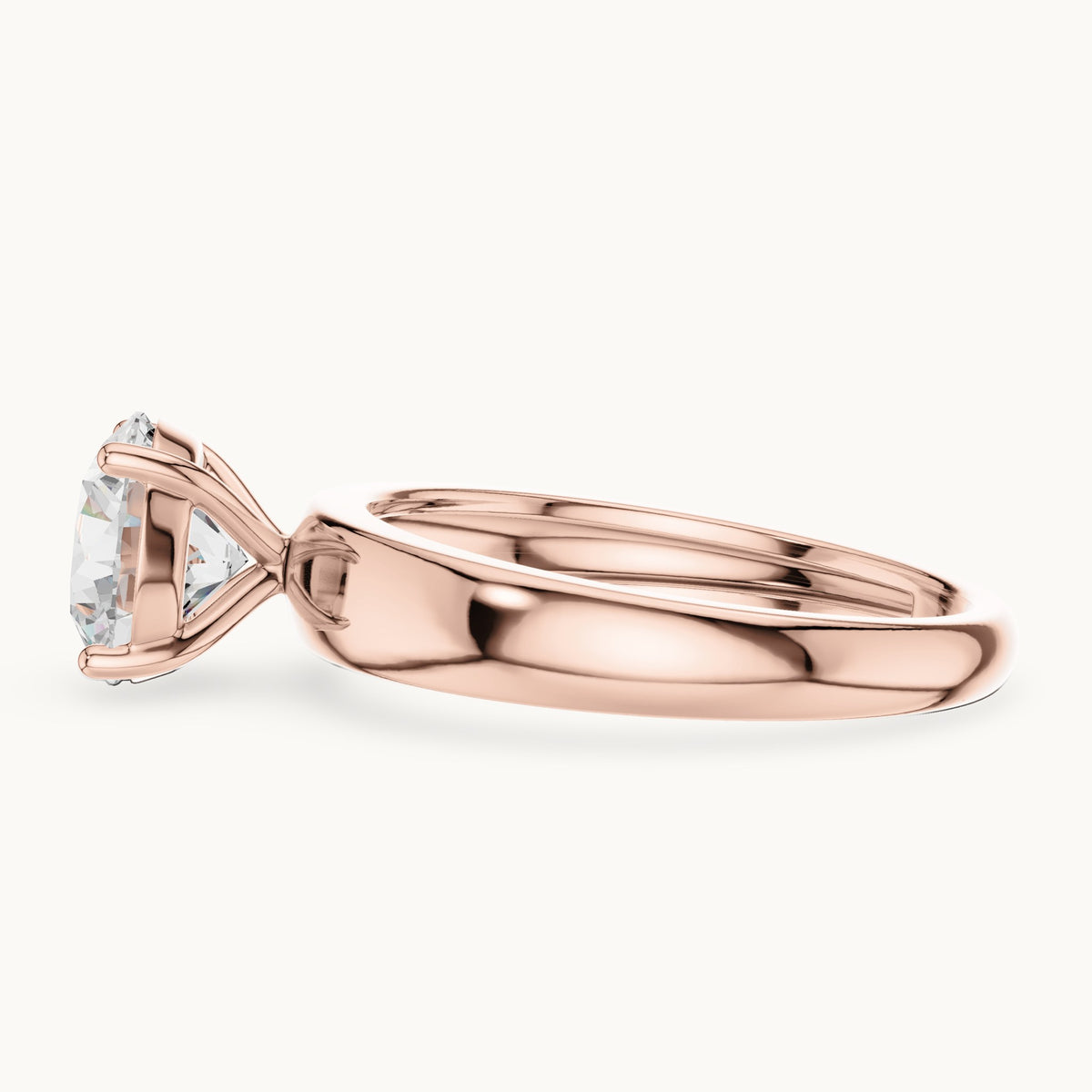 Round lab-grown diamond solitaire engagement ring with wide tapered band in rose gold, 1.60 CT TW, view 3