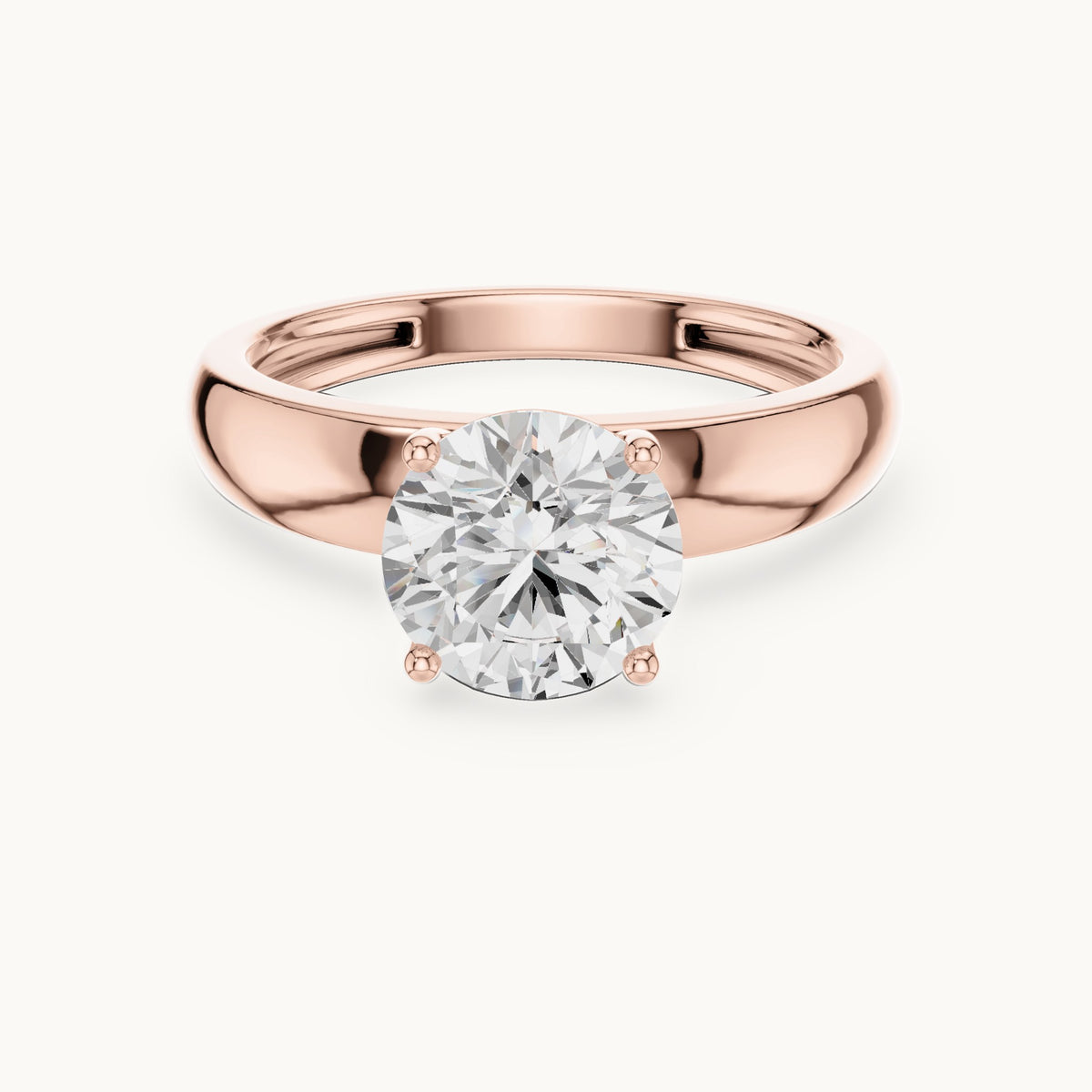 Round lab-grown diamond solitaire engagement ring with wide tapered band in rose gold, 1.60 CT TW, view 4