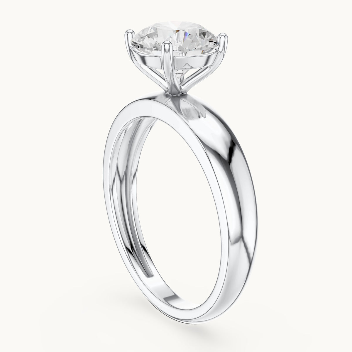 Round lab-grown diamond solitaire engagement ring with wide tapered band in white gold, 1.60 CT TW, view 1