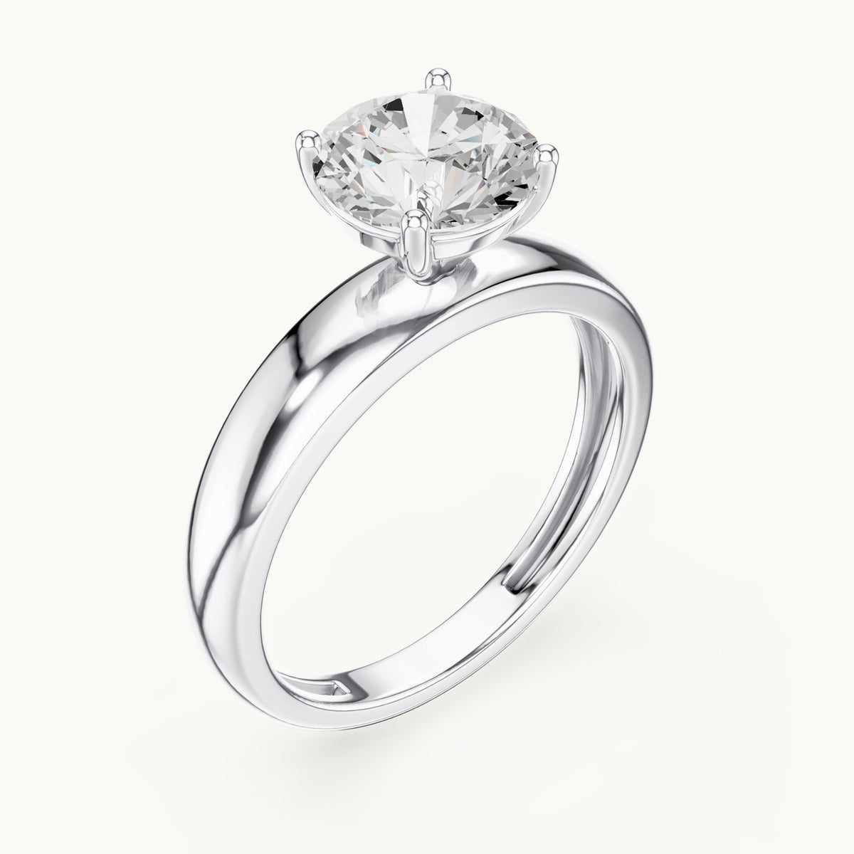 Round lab-grown diamond solitaire engagement ring with wide tapered band in white gold, 1.60 CT TW, view 2