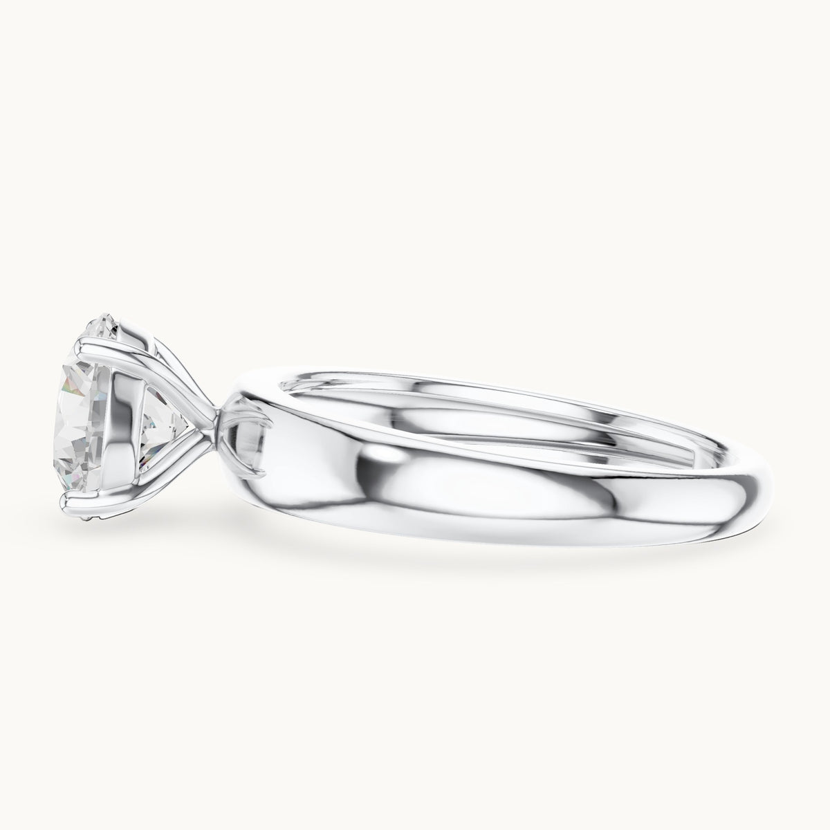 Round lab-grown diamond solitaire engagement ring with wide tapered band in white gold, 1.60 CT TW, view 3