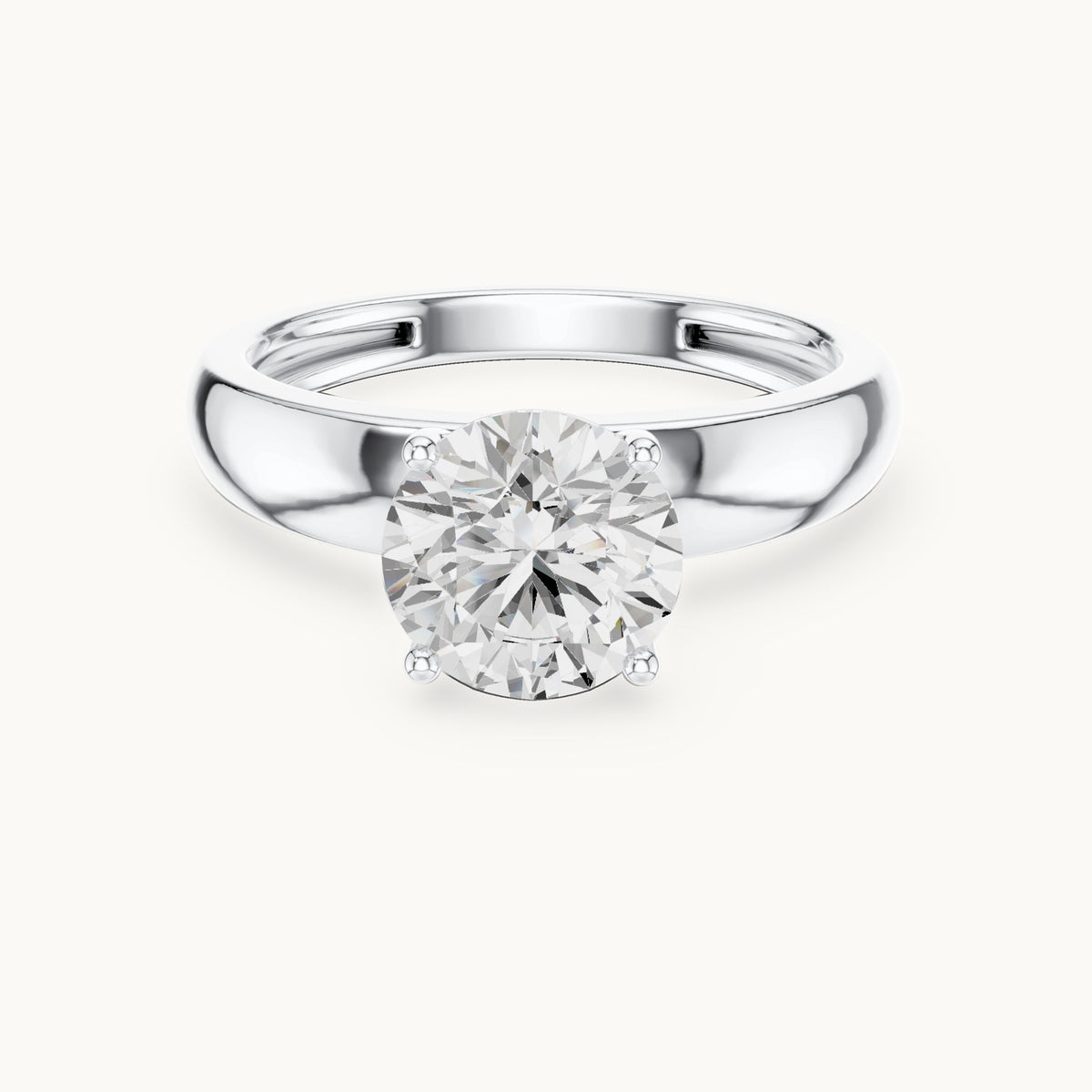 Round lab-grown diamond solitaire engagement ring with wide tapered band in white gold, 1.60 CT TW, view 4