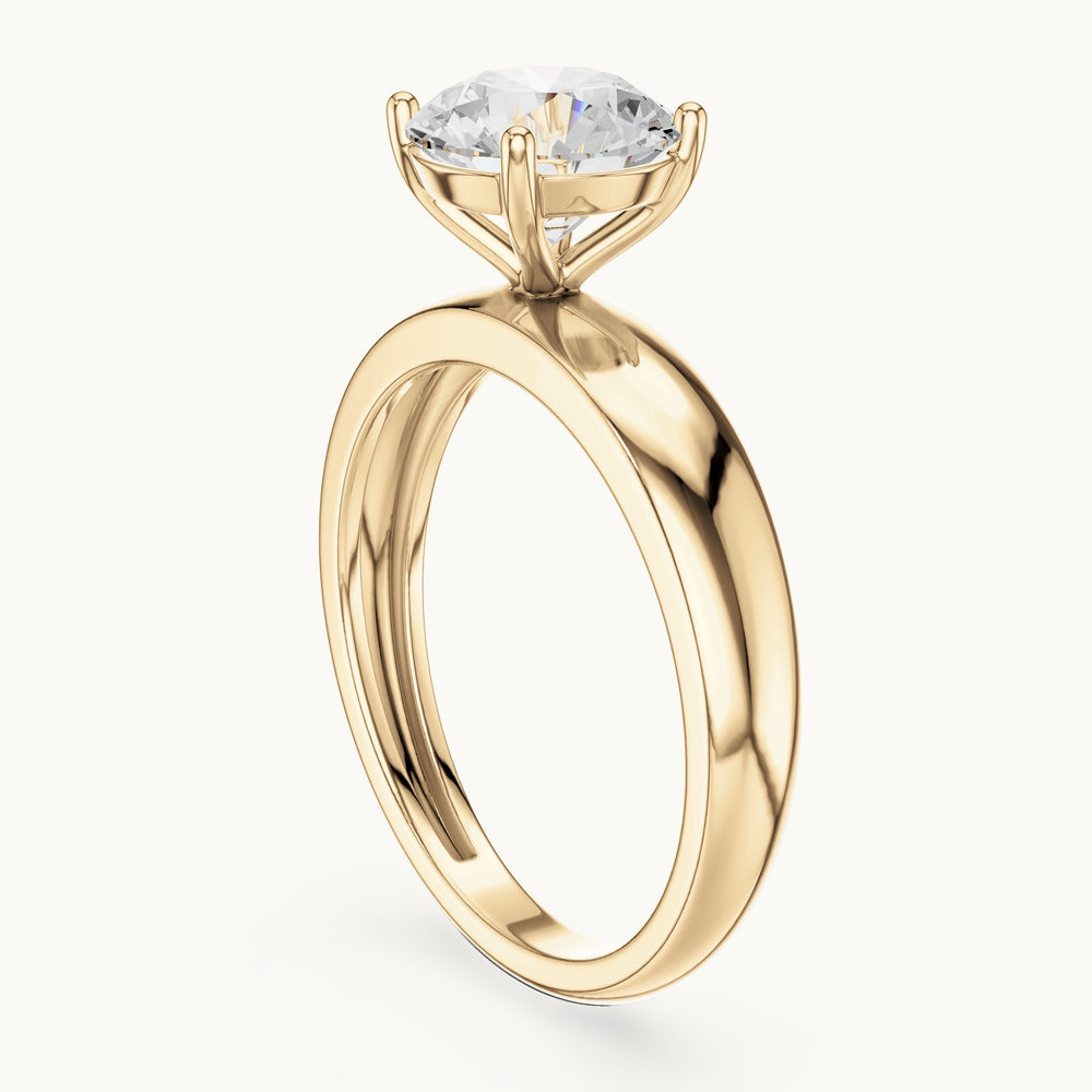 Round lab-grown diamond solitaire engagement ring with wide tapered band in yellow gold, 1.60 CT TW, view 1
