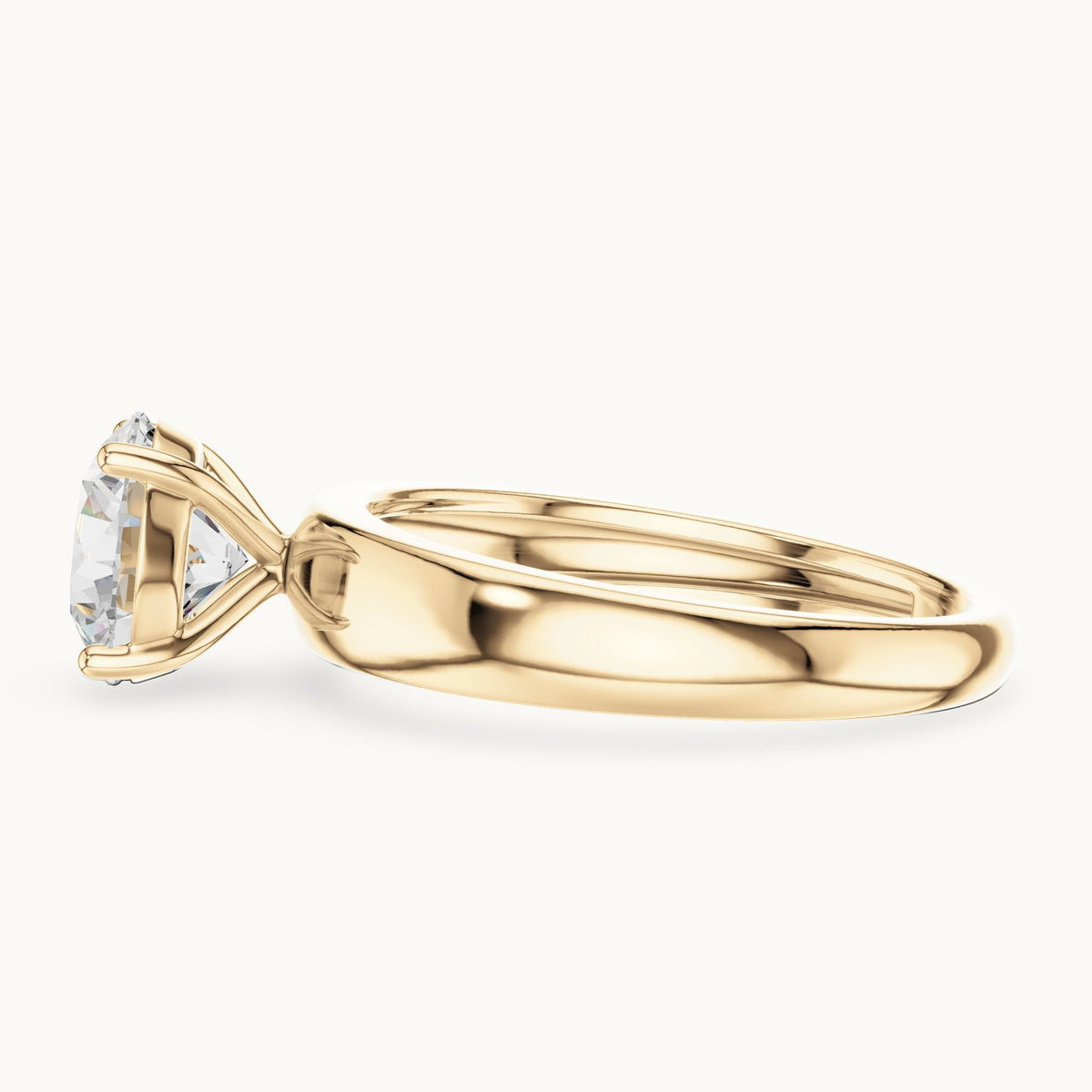Round lab-grown diamond solitaire engagement ring with wide tapered band in yellow gold, 1.60 CT TW, view 3