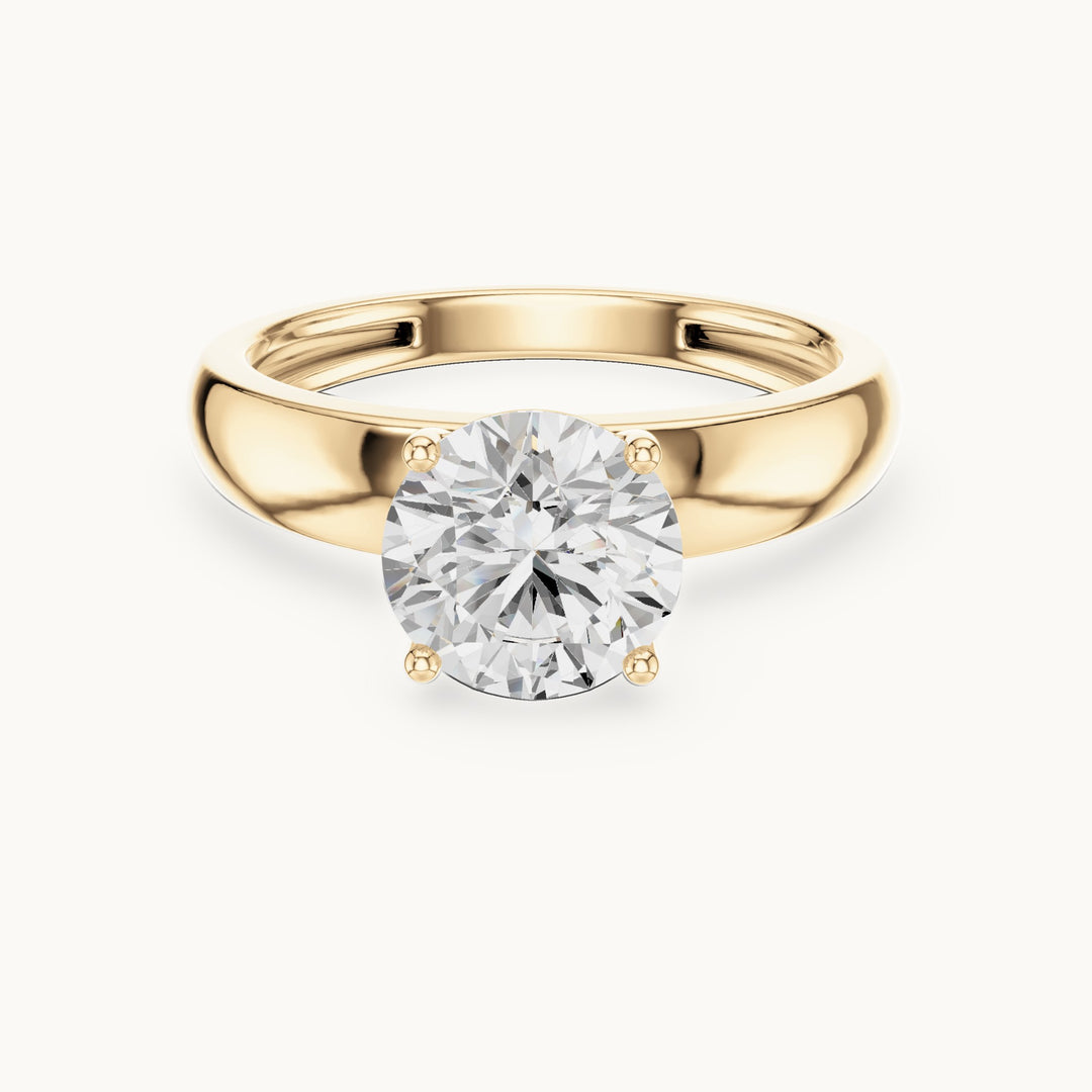 Round lab-grown diamond solitaire engagement ring with wide tapered band in yellow gold, 1.60 CT TW, view 4