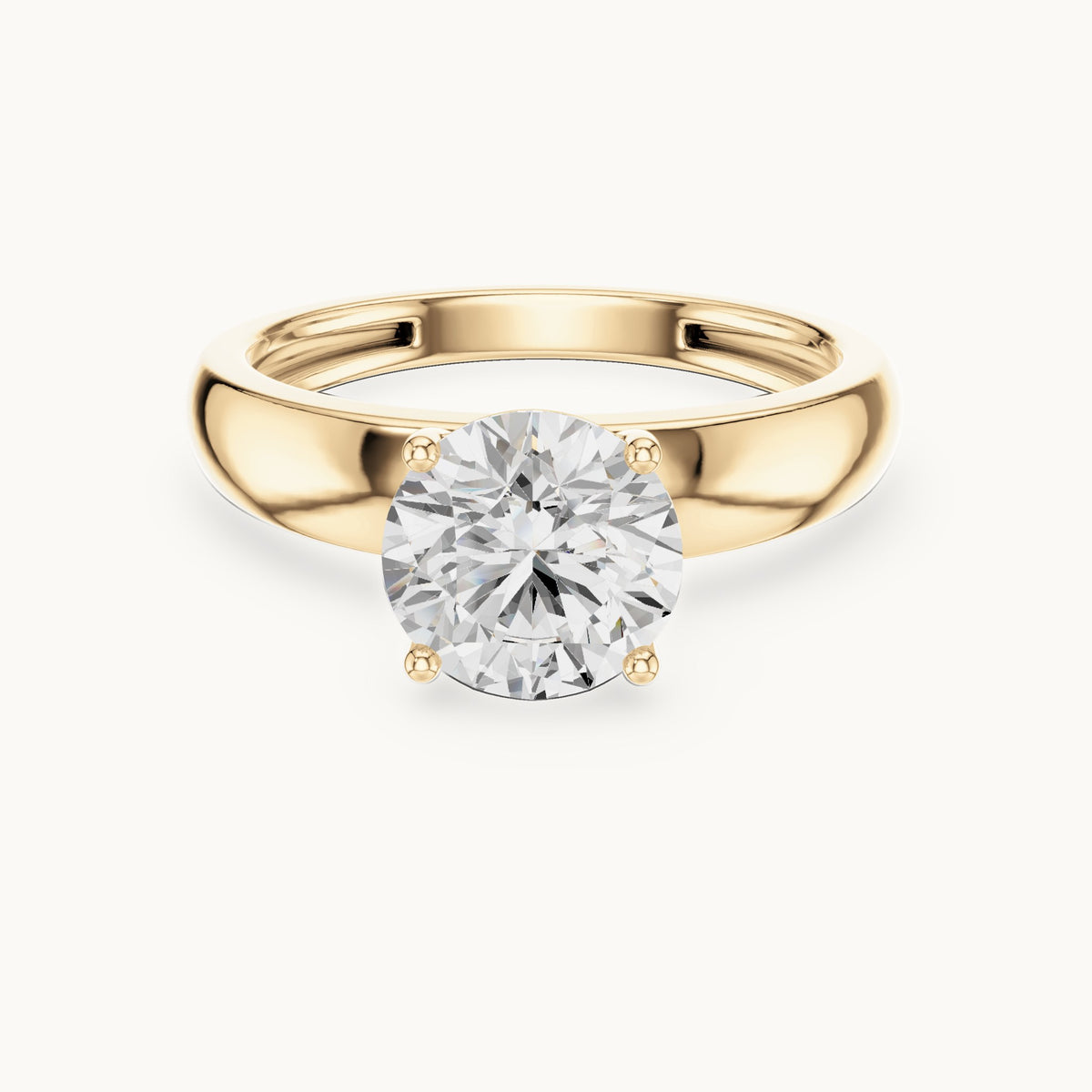 Round lab-grown diamond solitaire engagement ring with wide tapered band in yellow gold, 1.60 CT TW, view 4