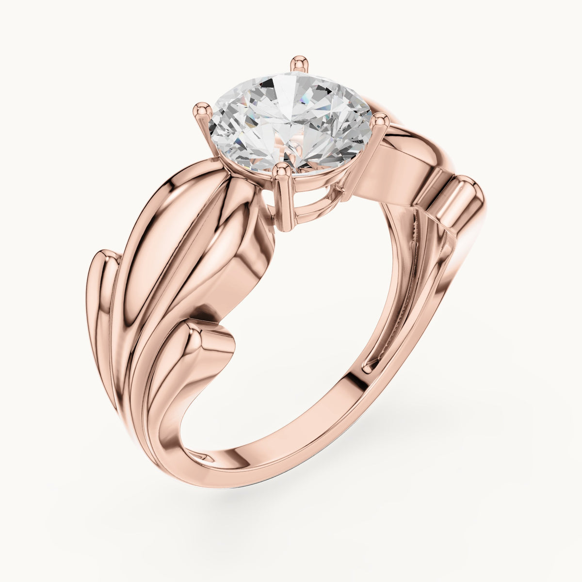 Round lab-grown diamond leaf solitaire engagement ring in rose gold, 1.60 CT TW, view 2